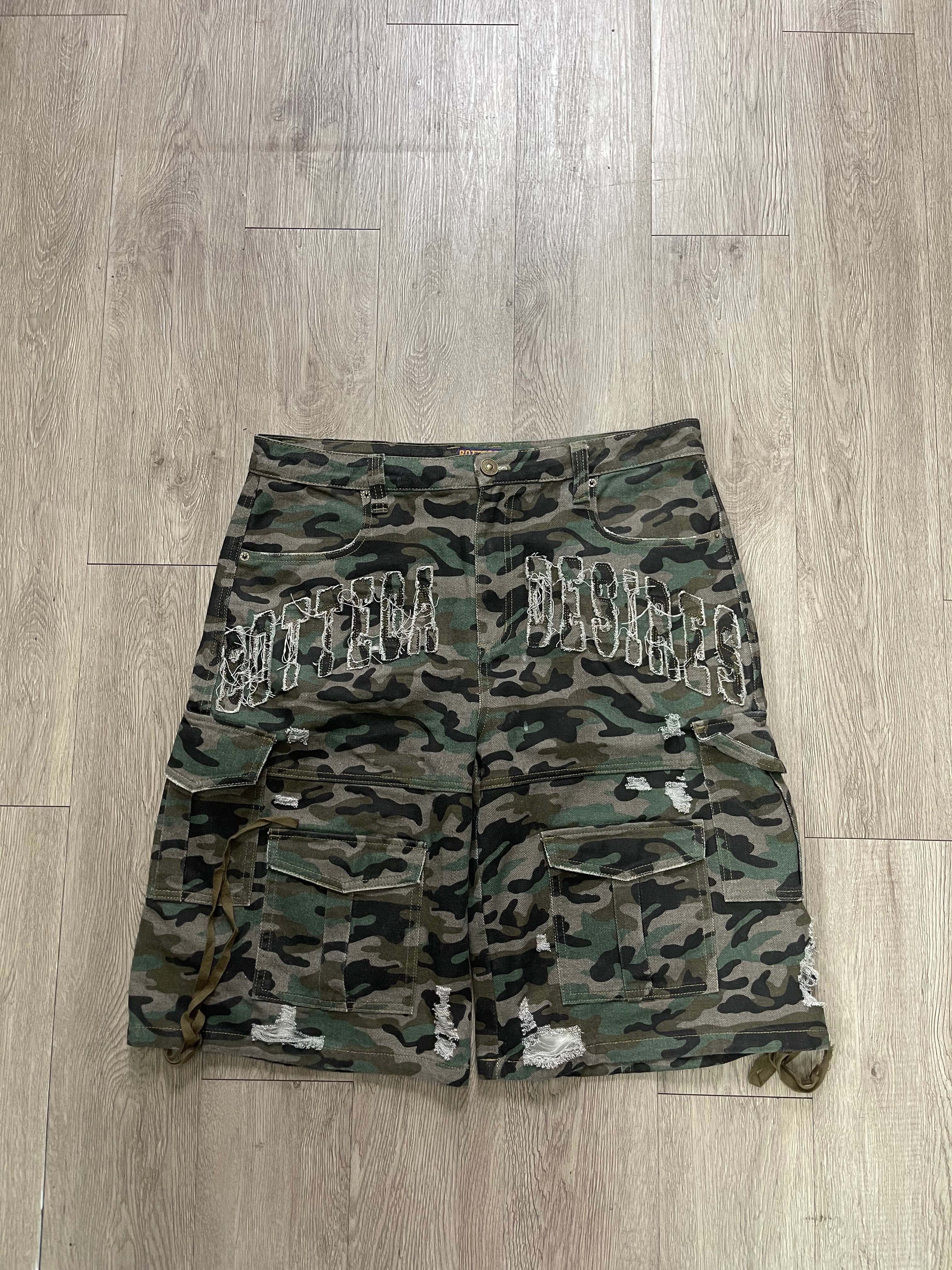 Bottega Desires Camo Cargo Shorts