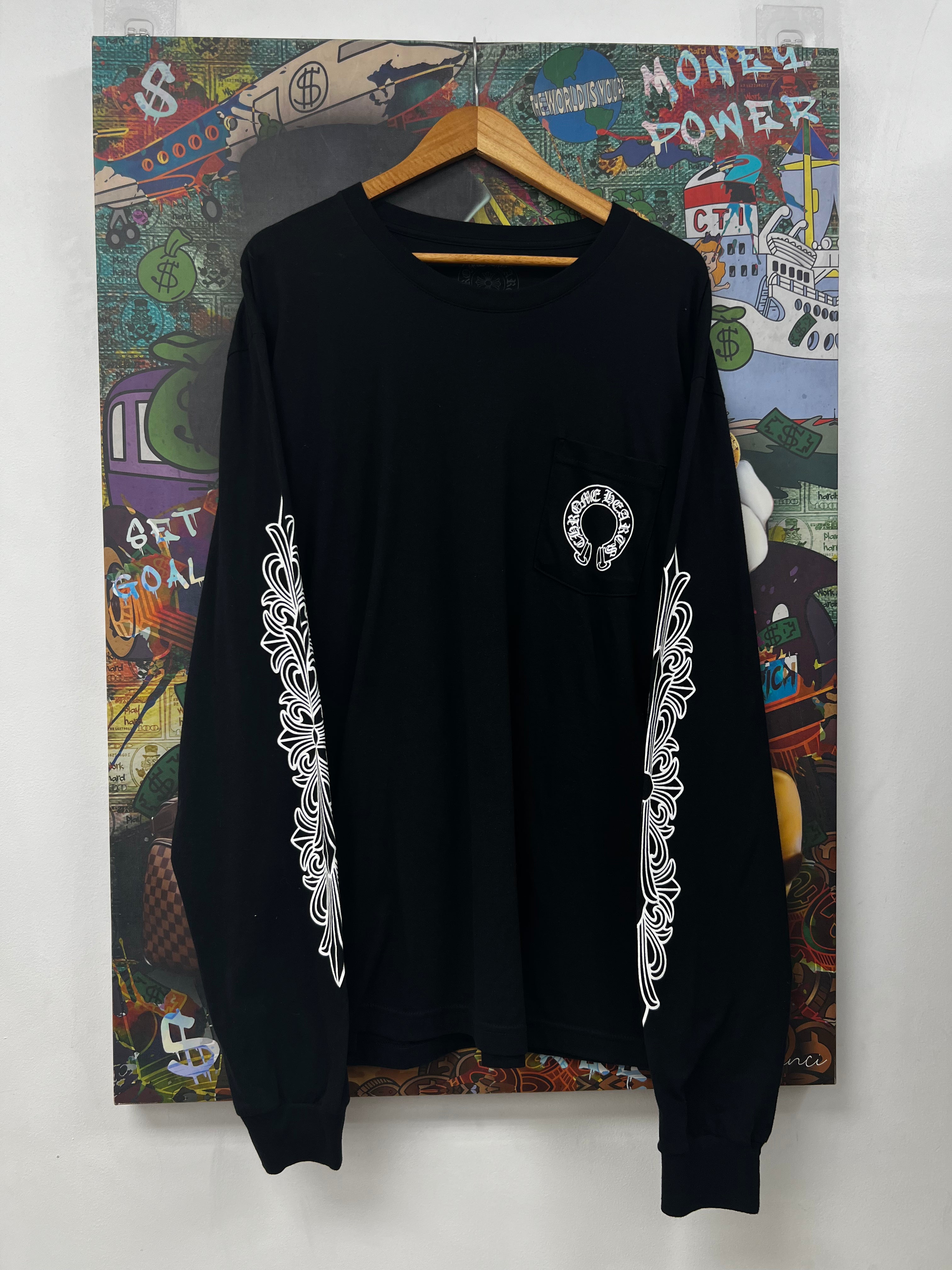 Chrome Hearts Black Floral Horseshoe Long Sleeve