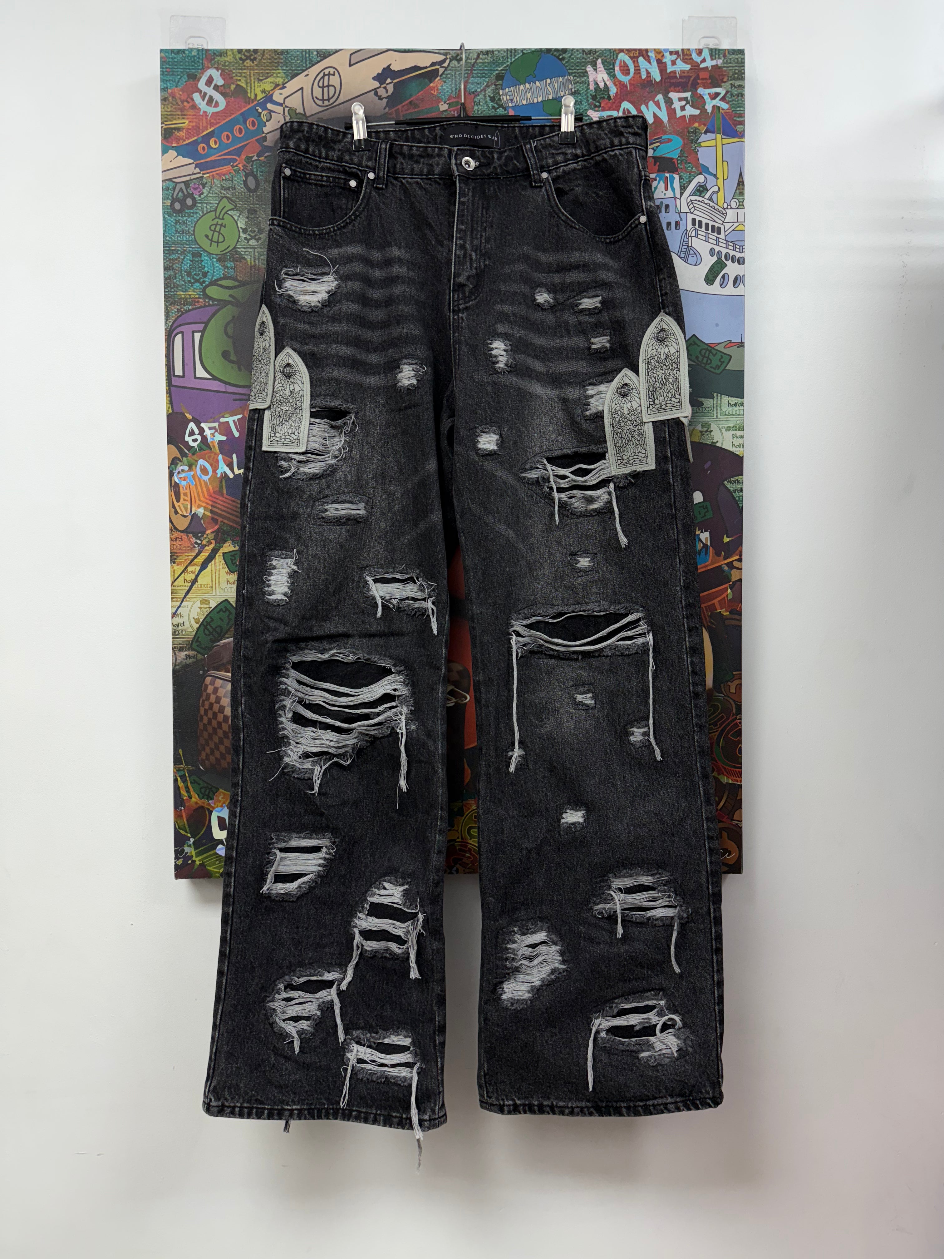 Who Decides War Black Wash Arch Patchwork Jeans