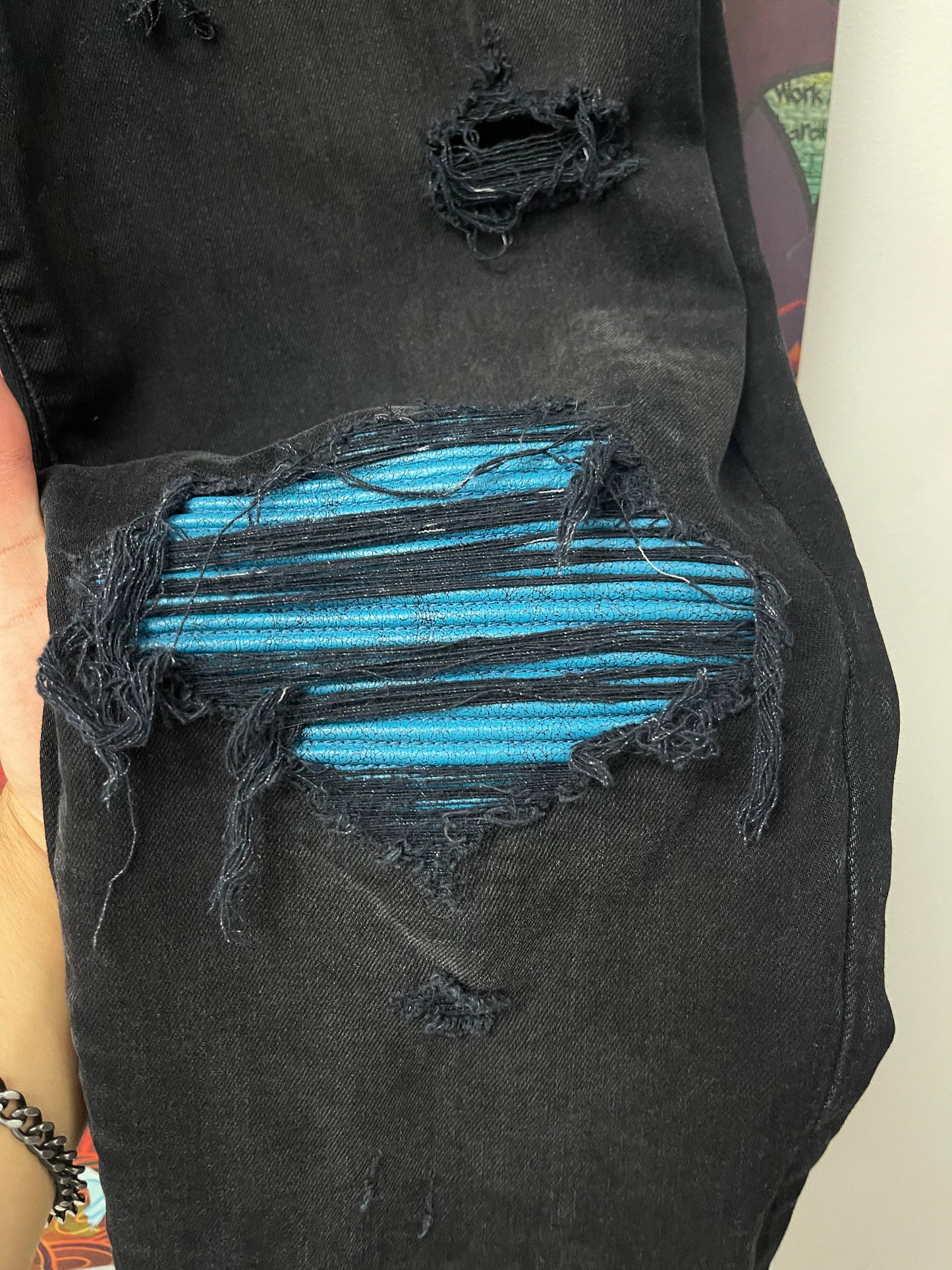 Amiri MX1 Black Blue Crackle Jeans Used