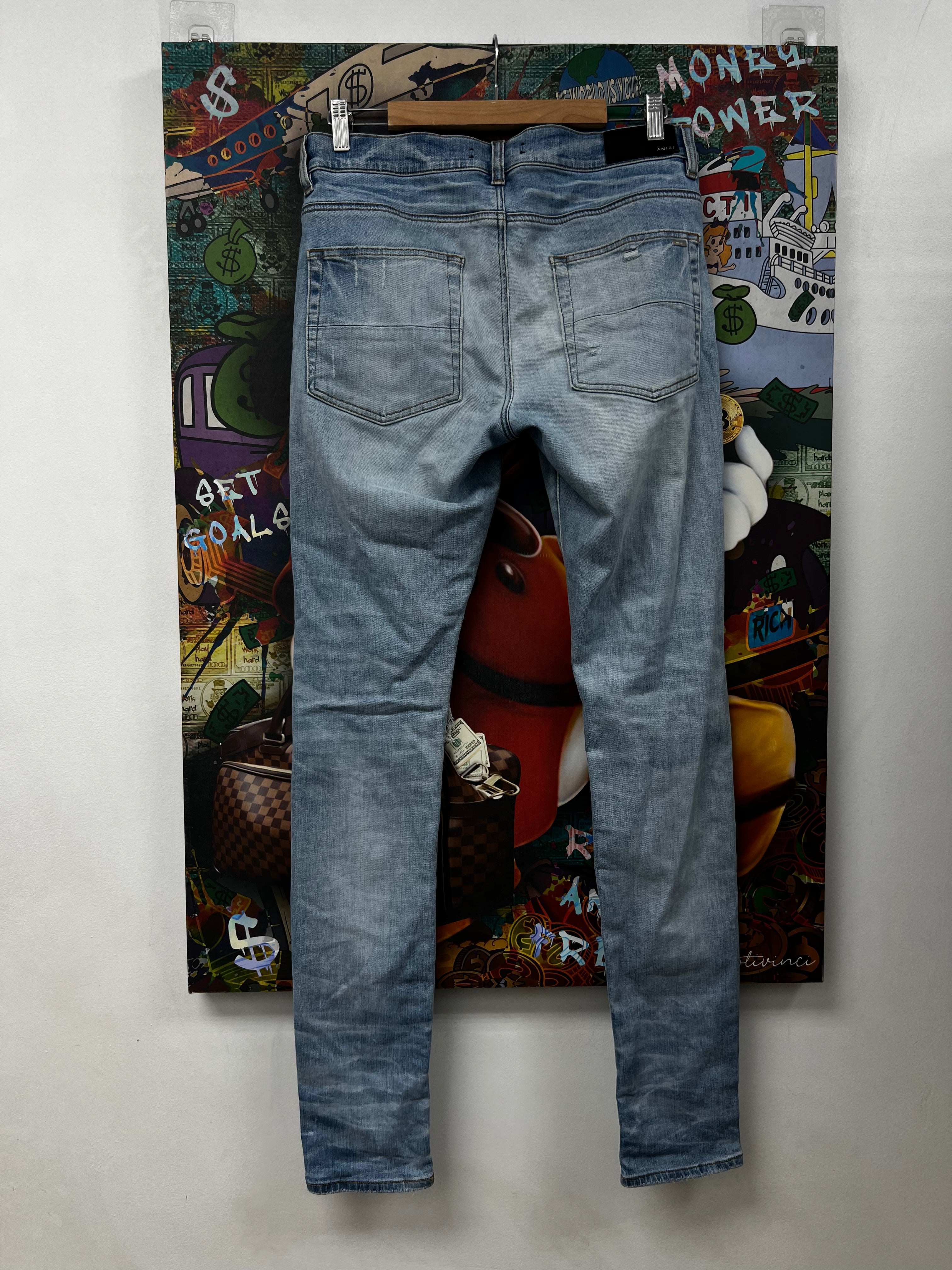 Amiri MX1 Light Wash Mohair Patch Jeans