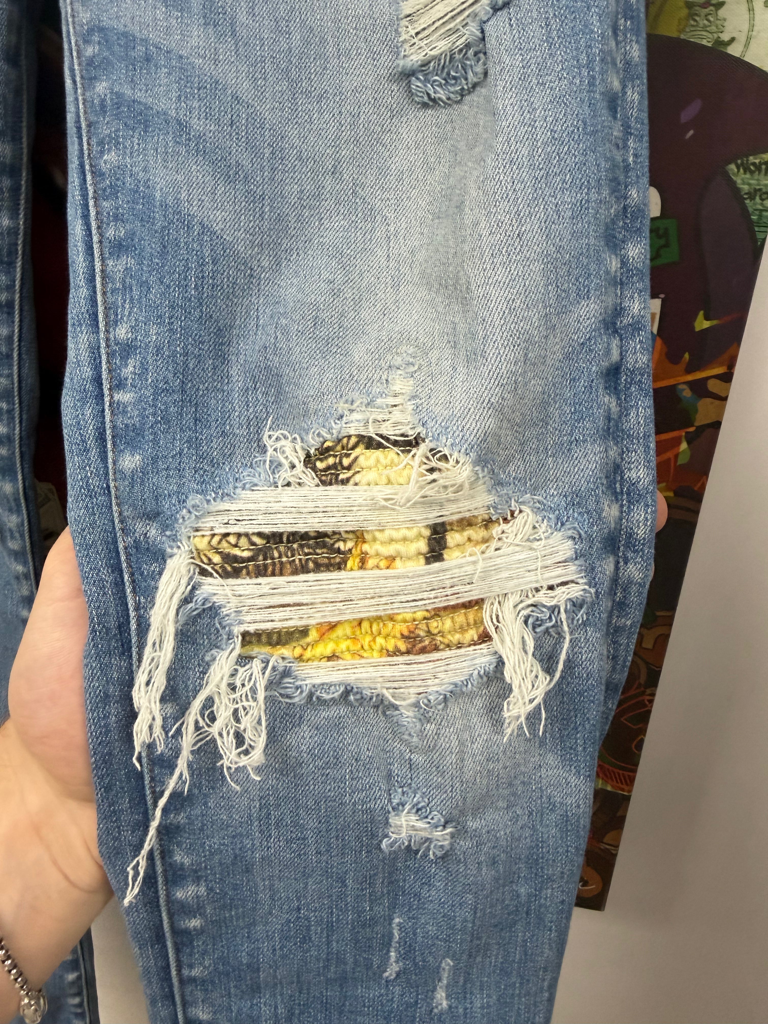 Amiri MX1 Light Wash Aloha Patch Jeans