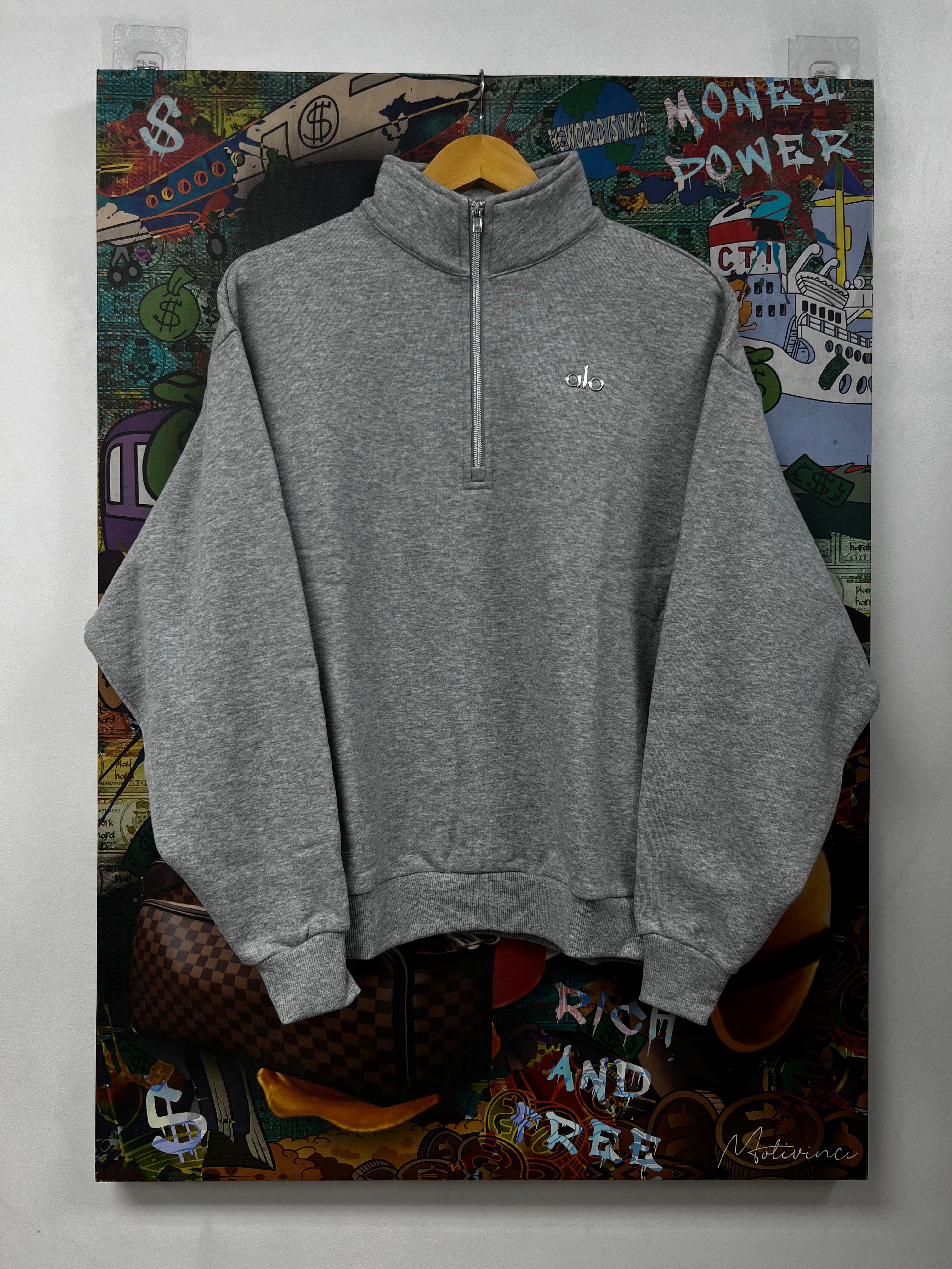ALO Grey Accolade Quater Zip Hoodie