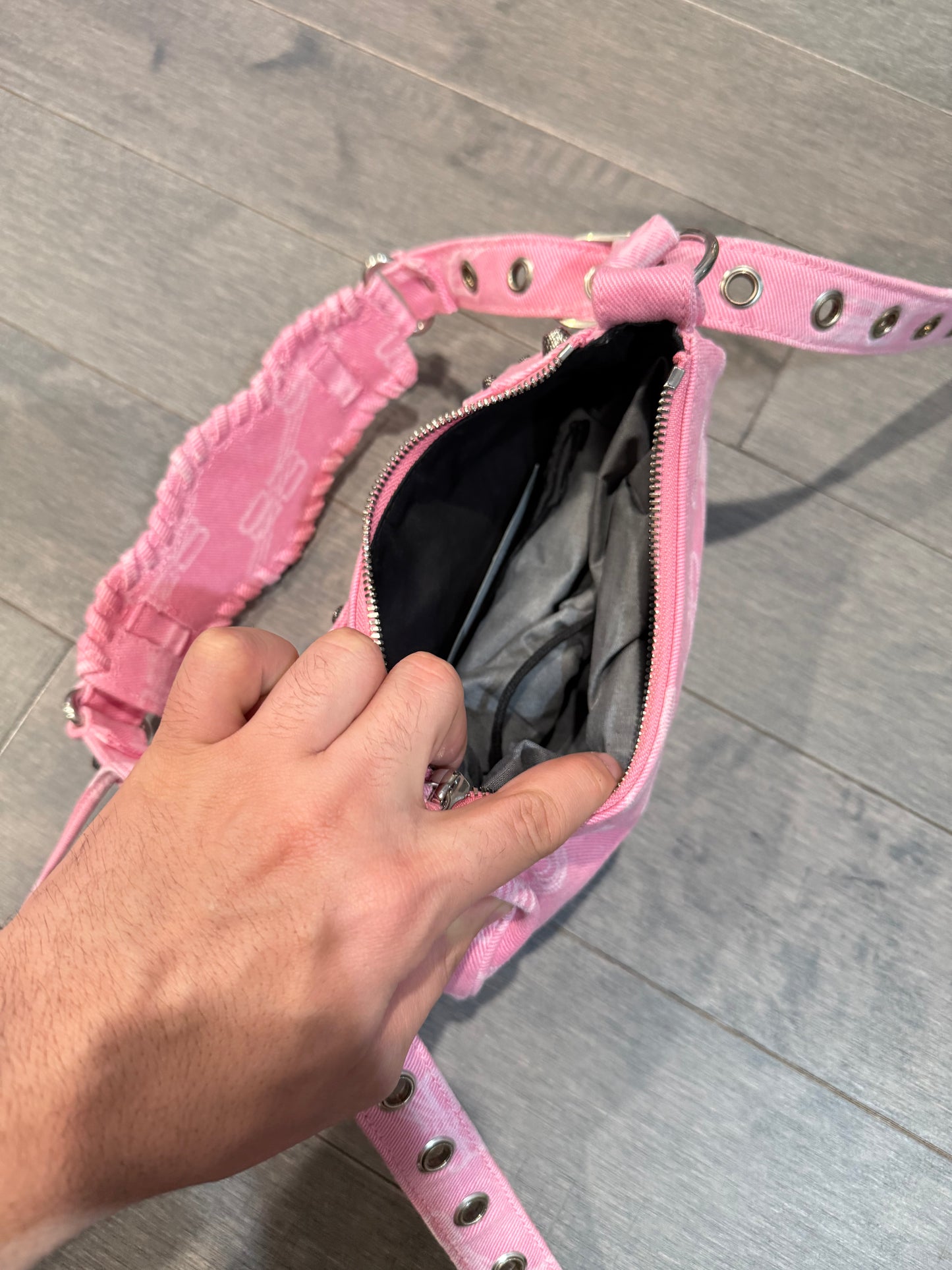 Balenciaga BB Logo Denim Bag Pink New OS With Tags