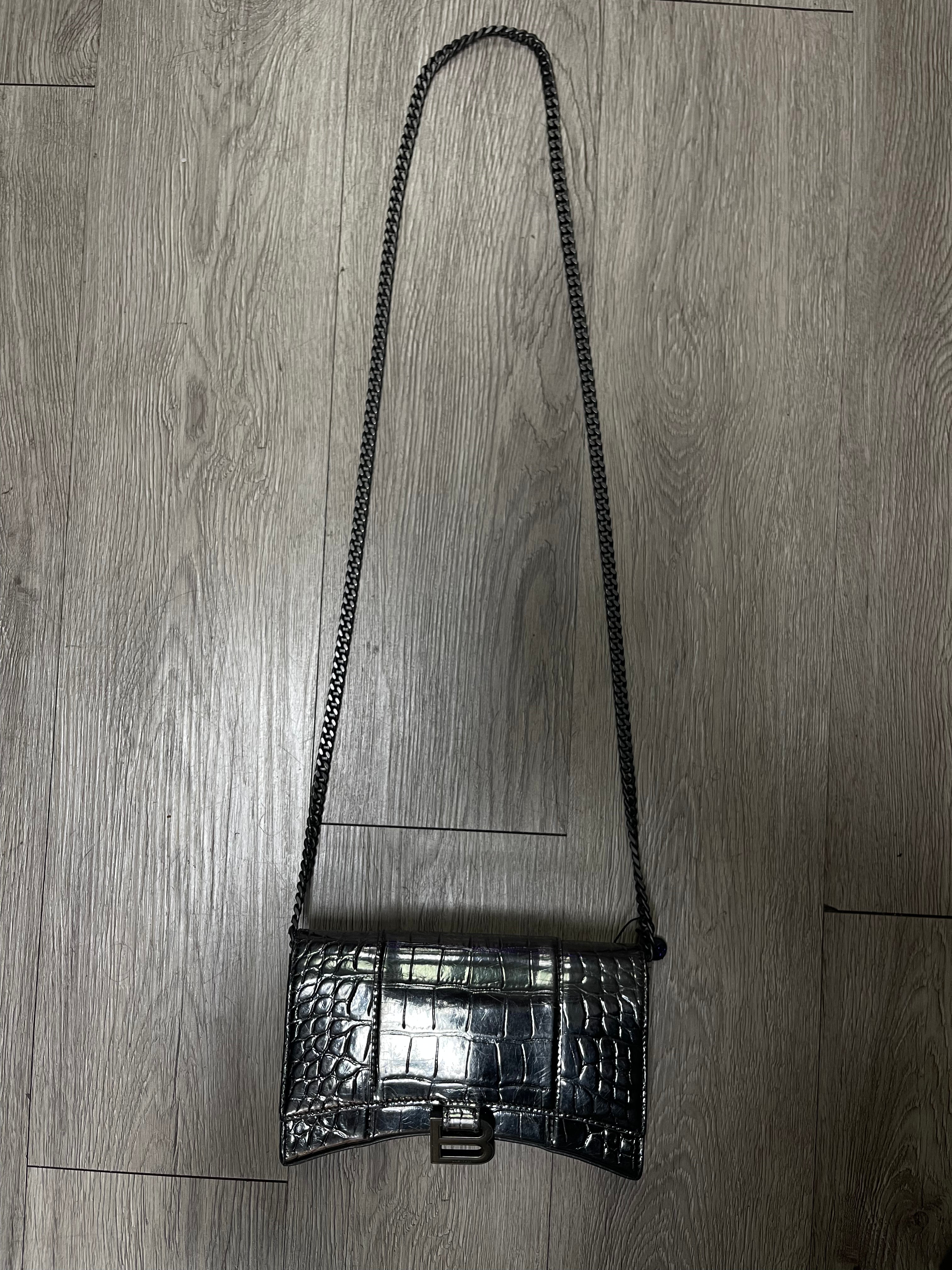 Balenciaga Black Metallic Hourglass Wallet On Chain Bag