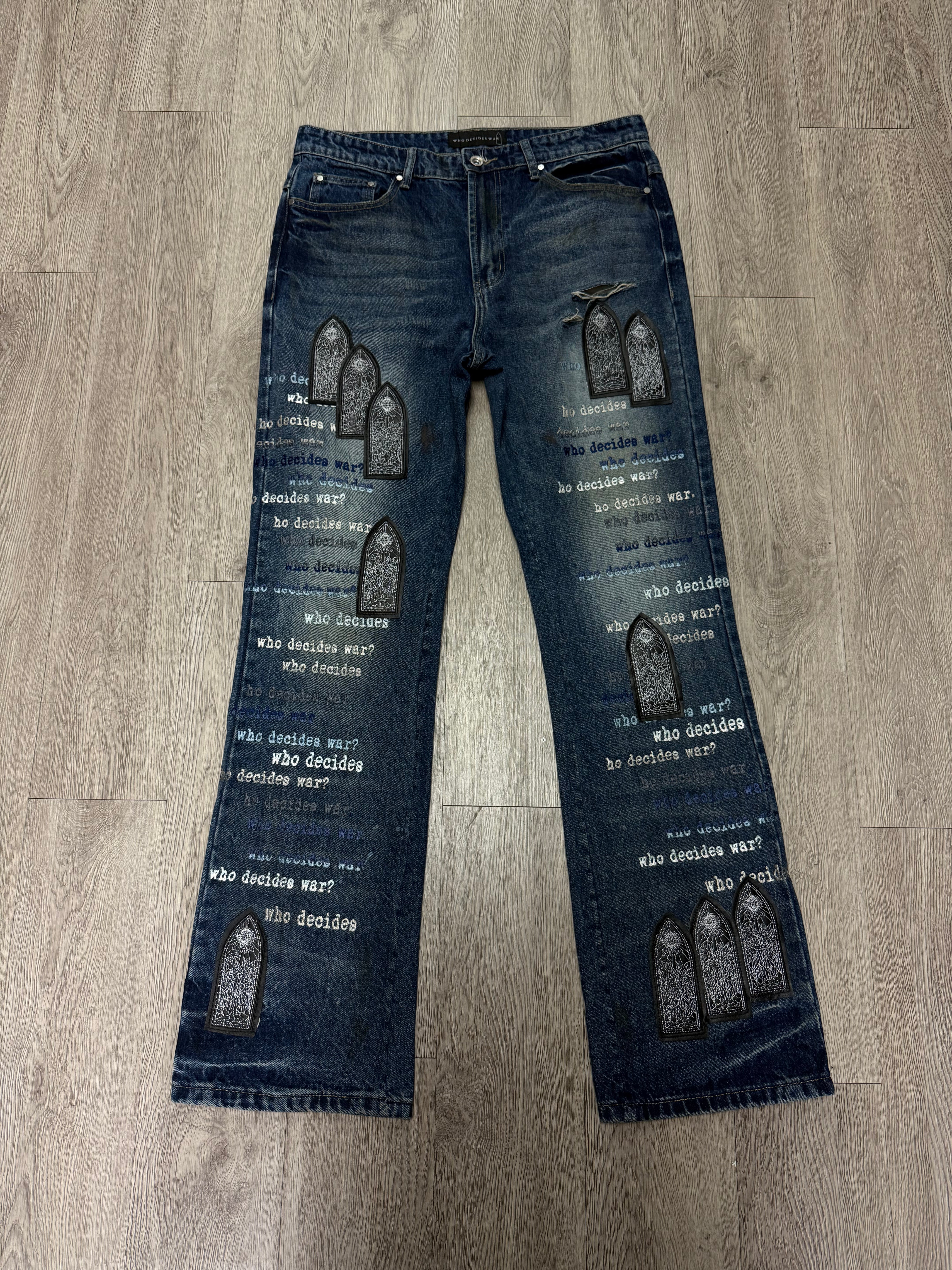 Who Decides War Dark Wash Scripture Jeans