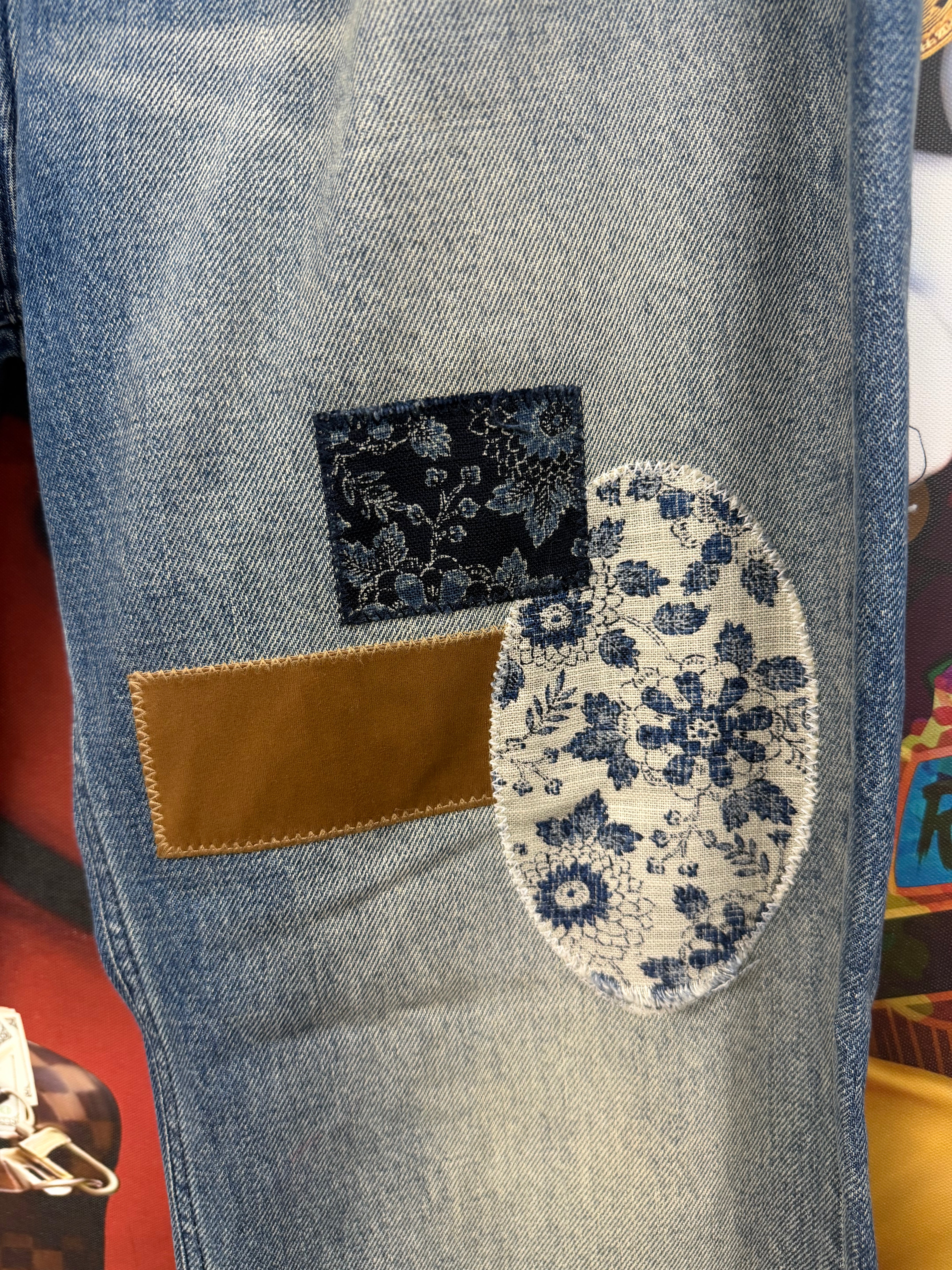 Birth Of A Royal Child Patchwork Faded Jeans