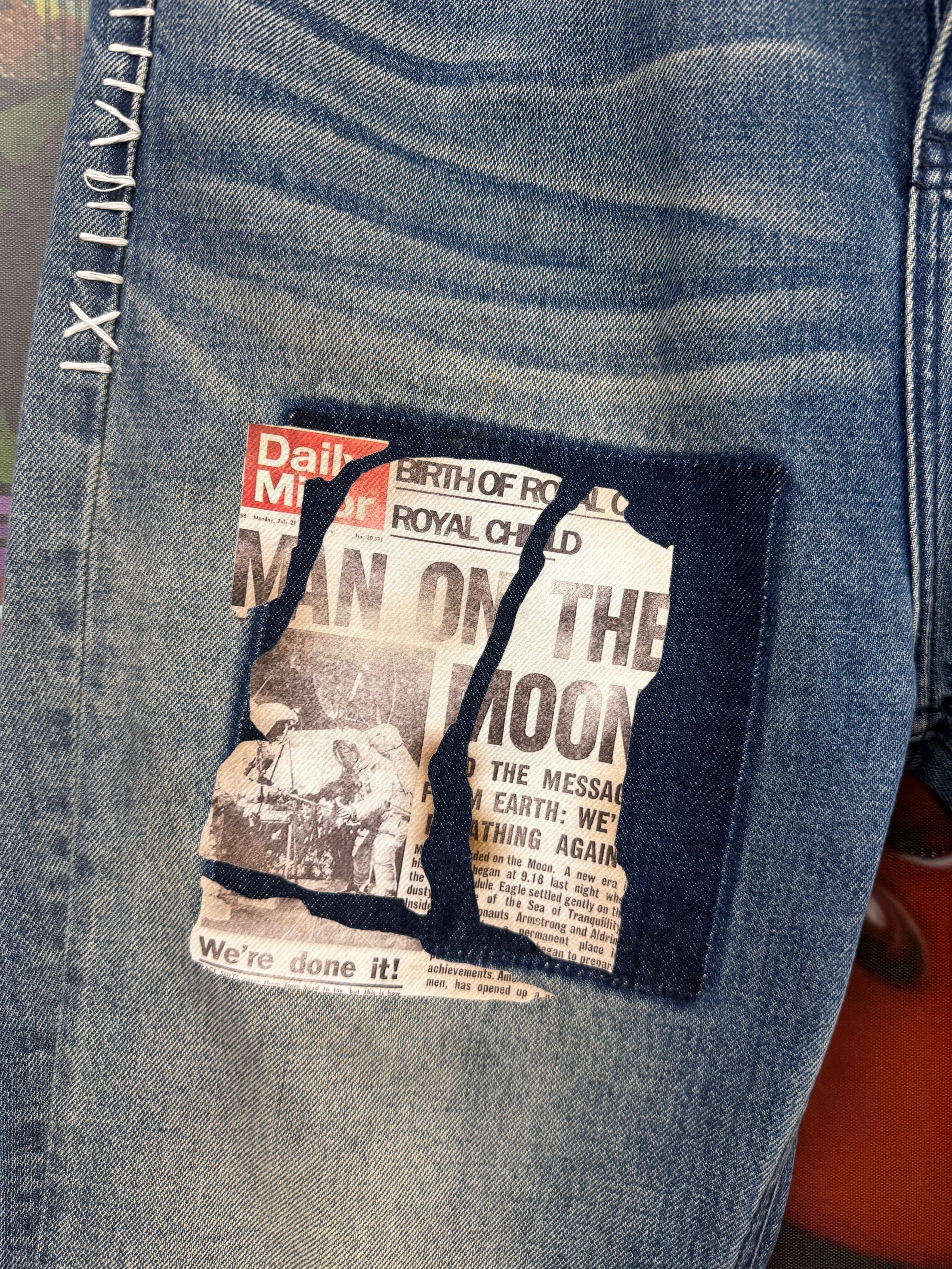 Birth Of A Royal Child Patchwork Faded Jeans