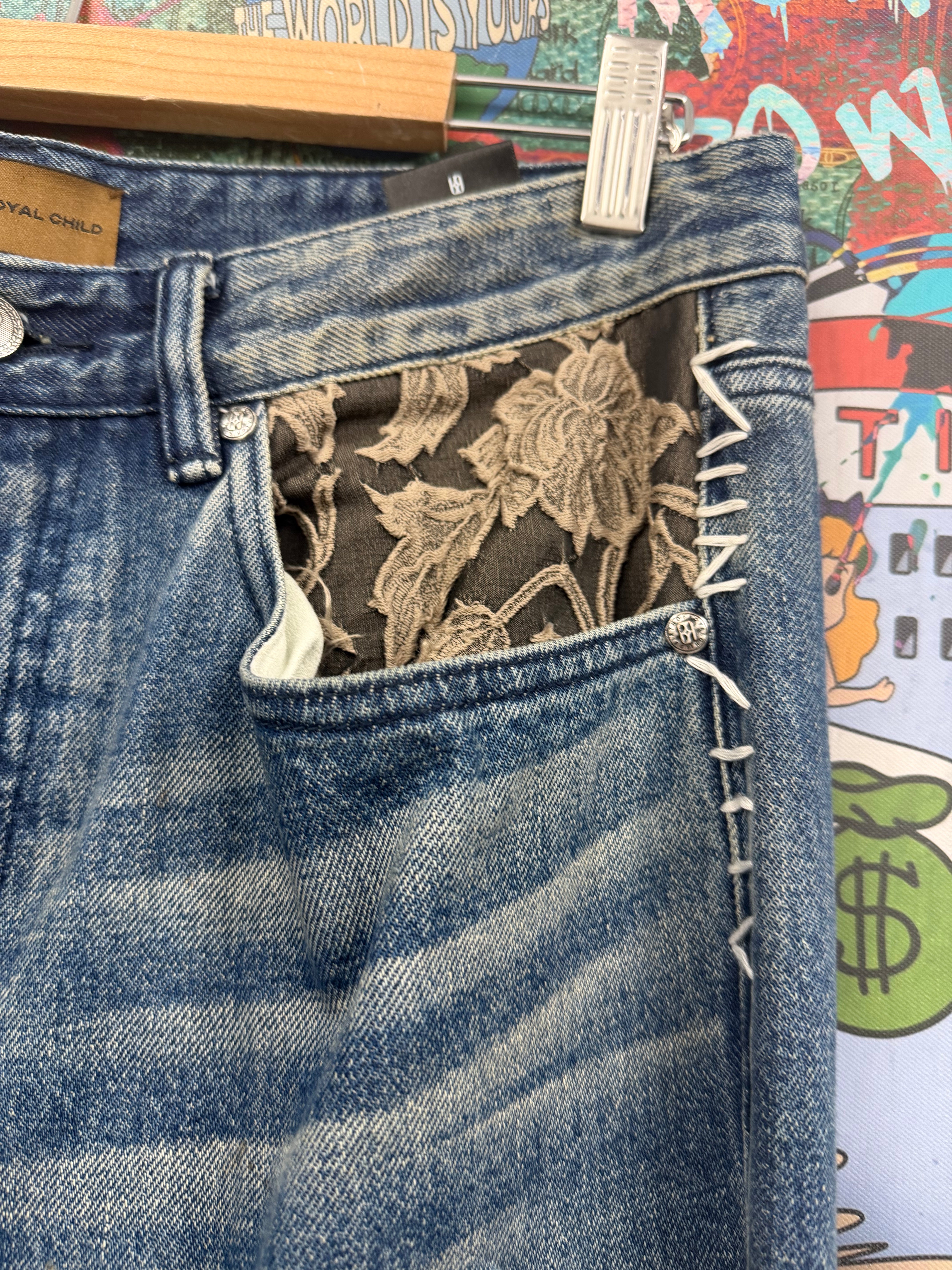 Birth Of A Royal Child Patchwork Faded Jeans