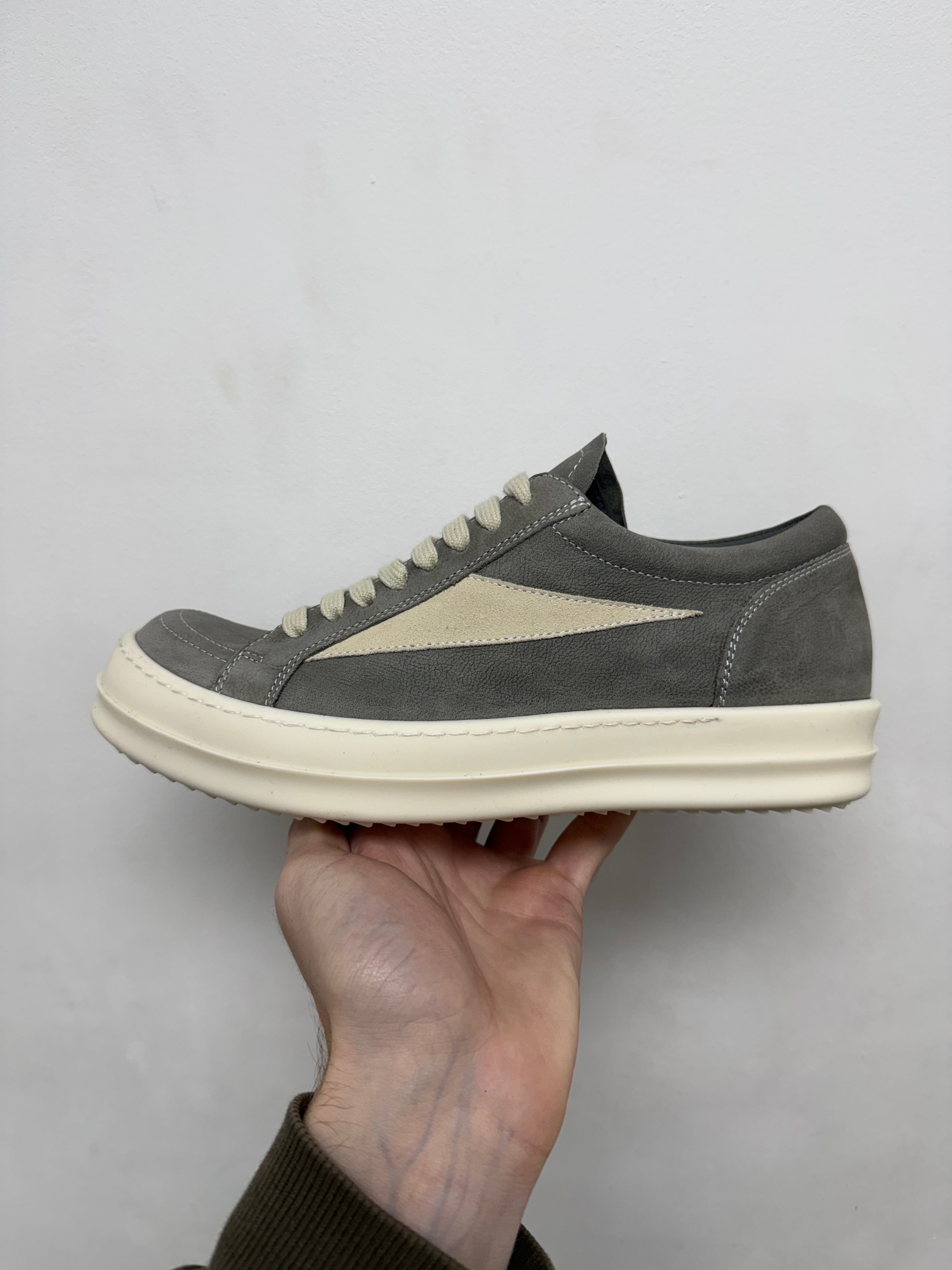 Rick Owens Grey Leather Mainline Vintage Low Sneakers