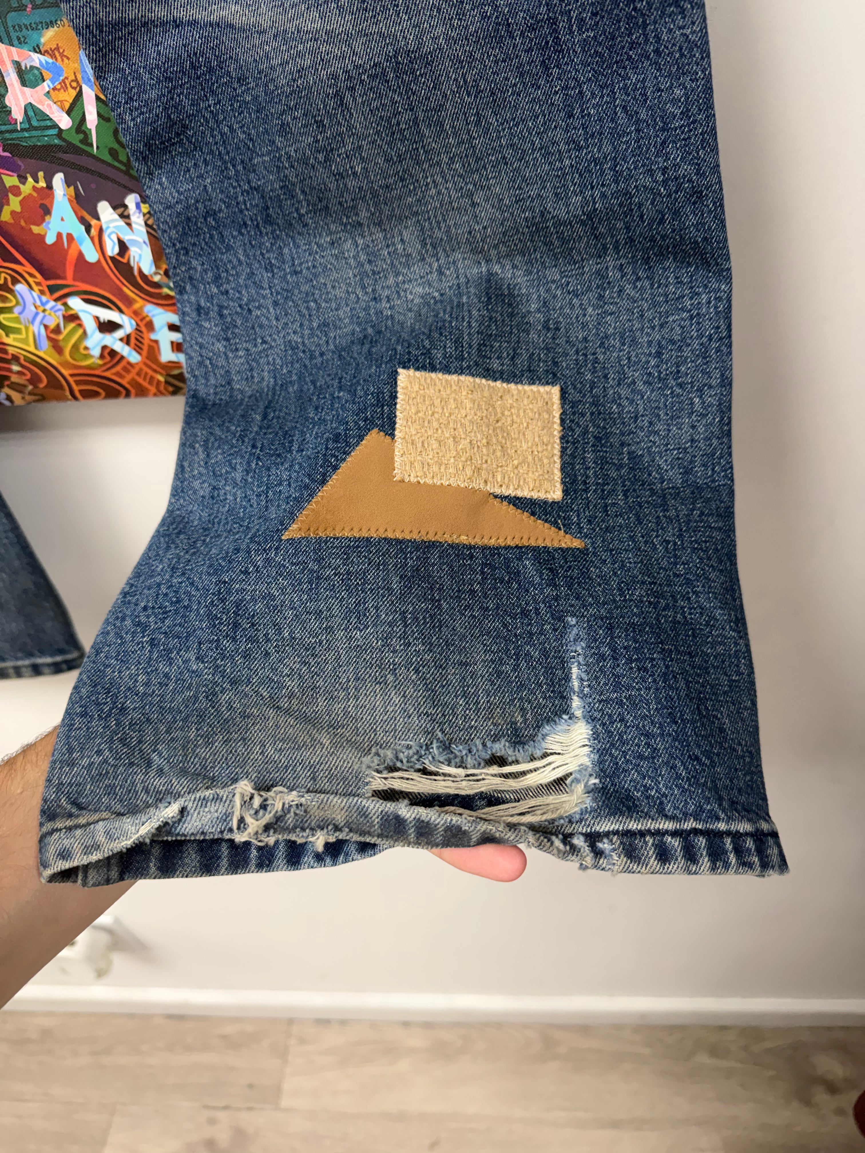 Birth Of A Royal Child Patchwork Faded Jeans