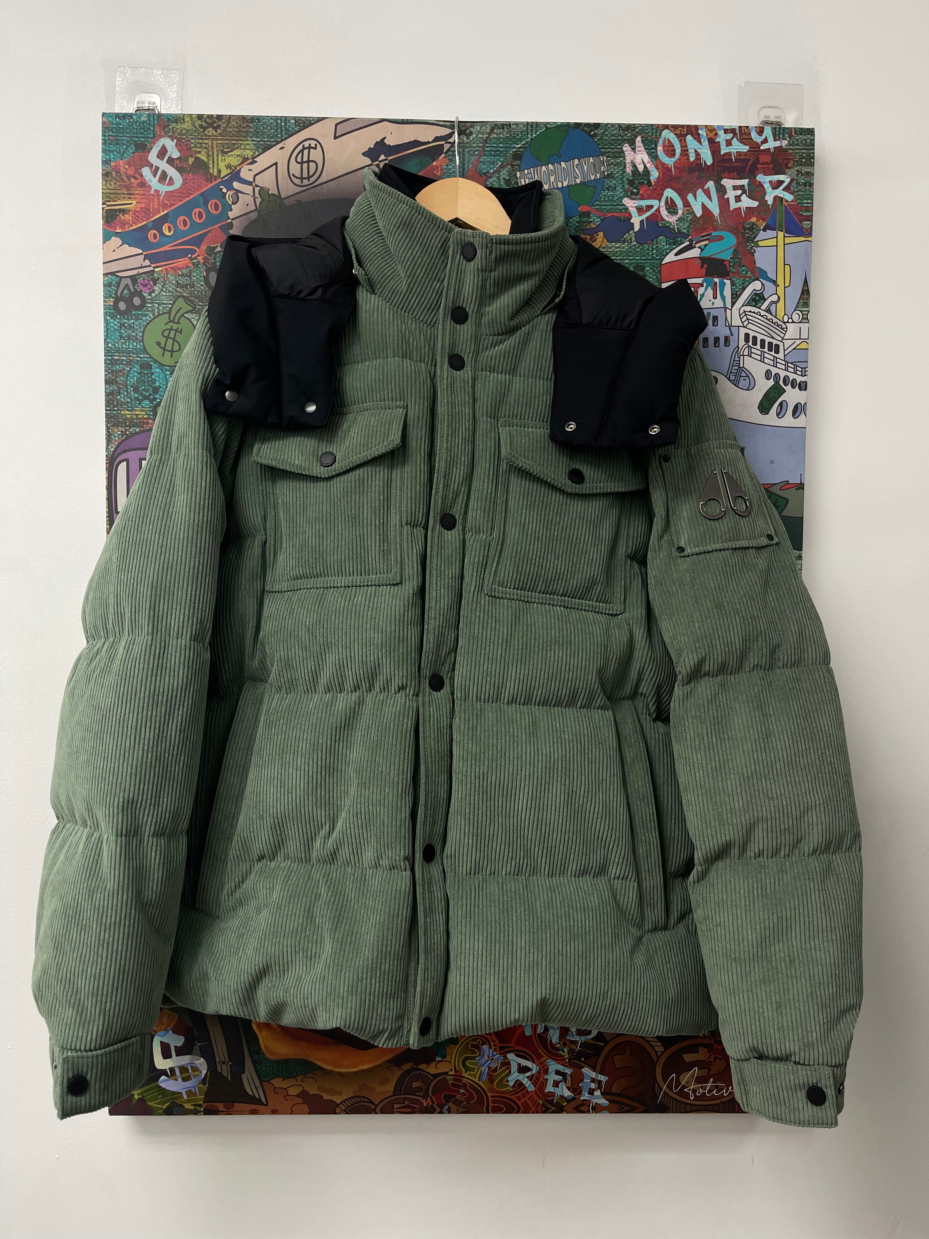 Moose Knuckles Green Corduroy Puffer Jacket Like New