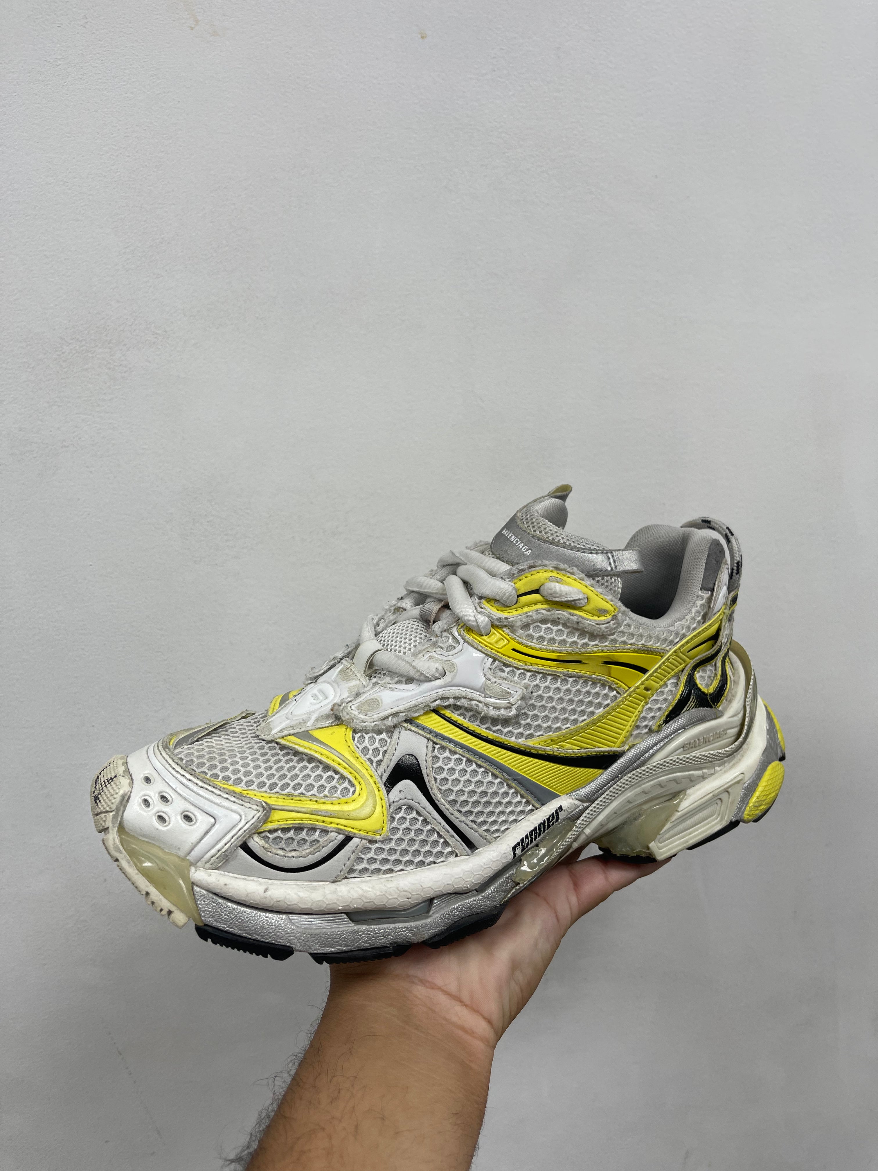 Balenciaga Yellow White Mesh Runner Low Sneakers