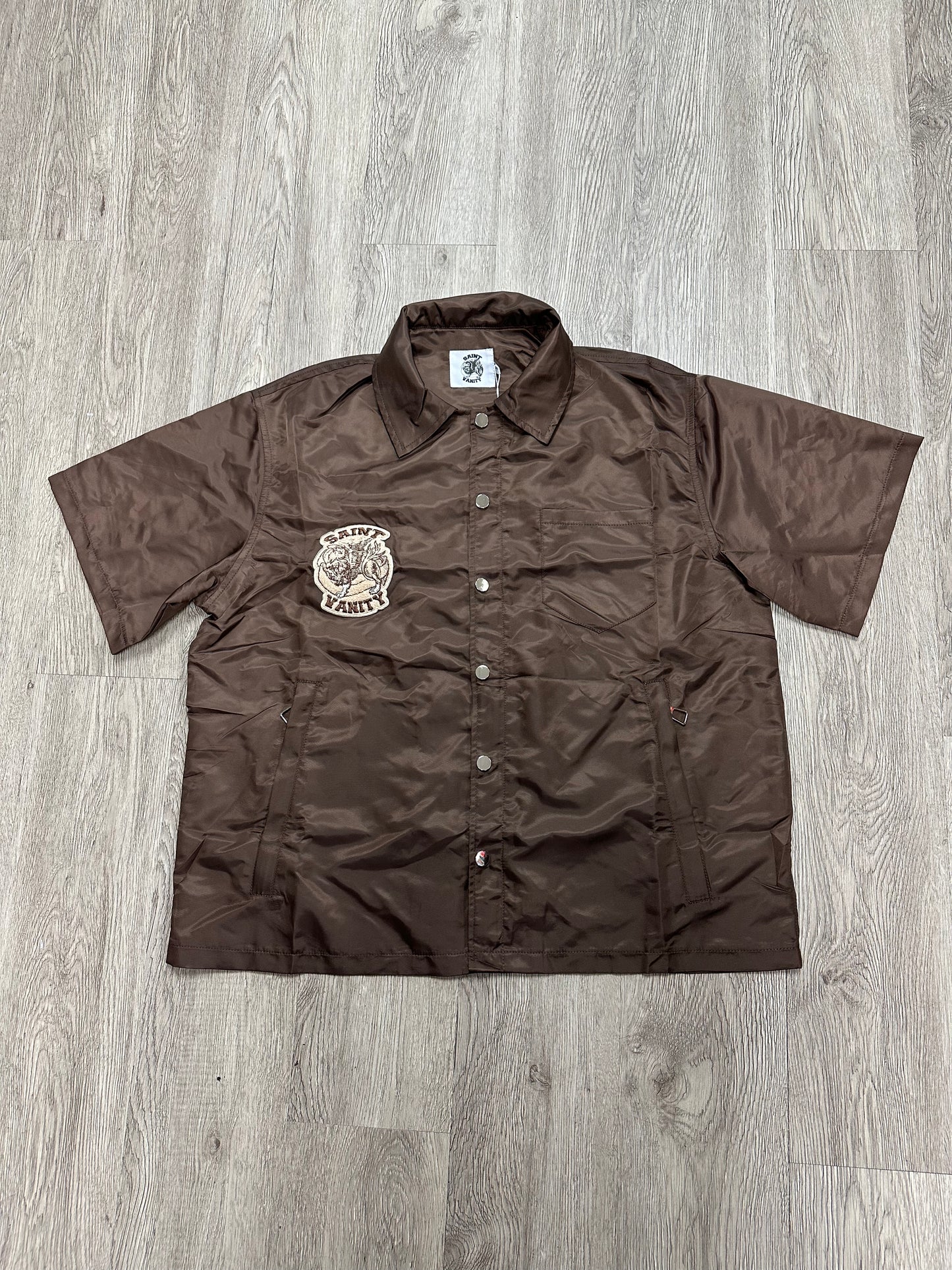 Saint Vanity Nylon Brown Button Up Shirt