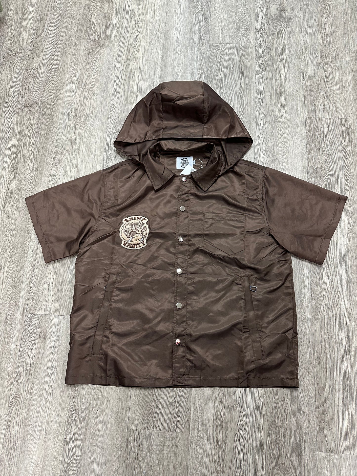 Saint Vanity Nylon Brown Button Up Shirt