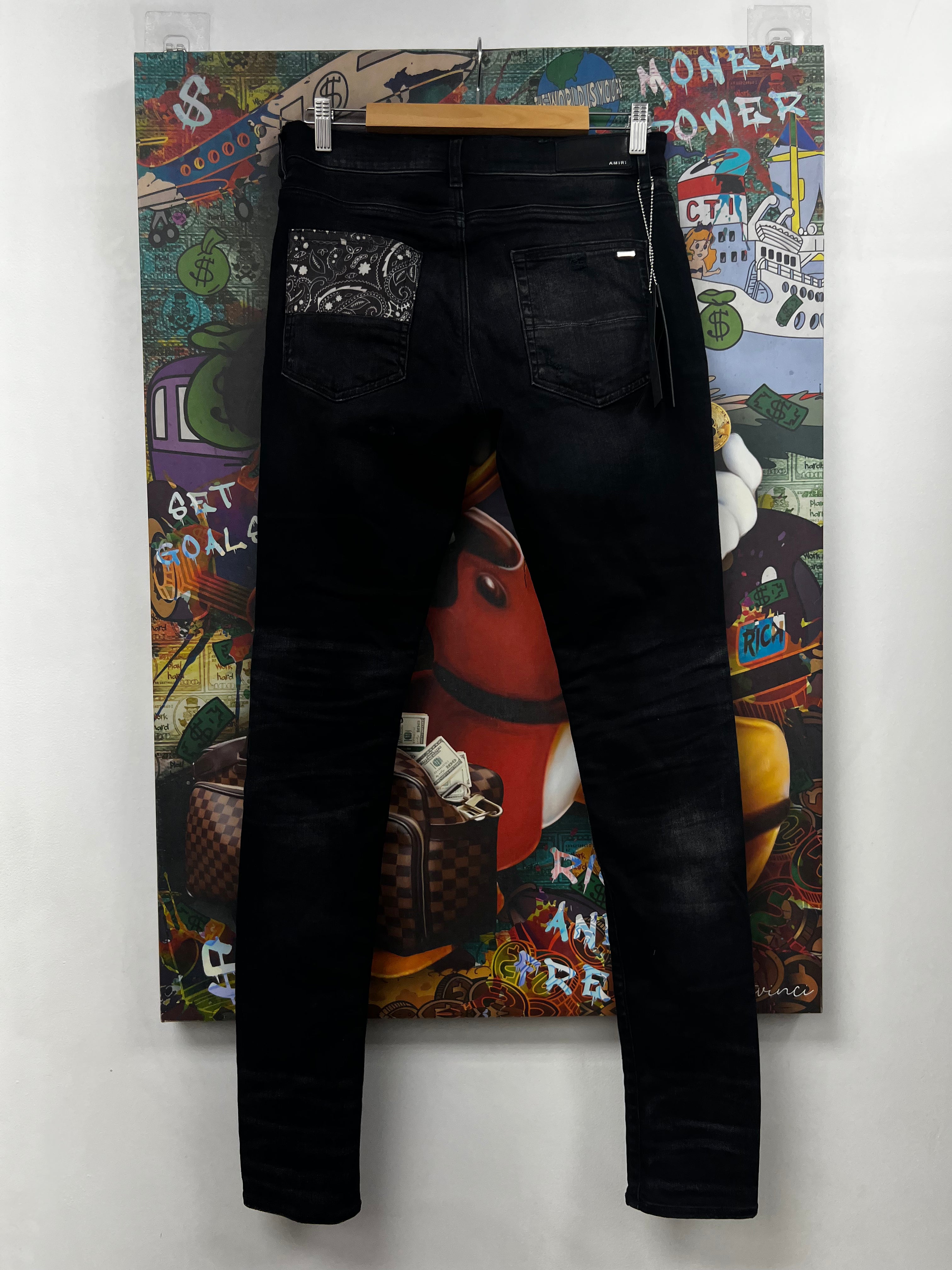 Amiri Black Wash Vintage Paisley Patchwork Jeans