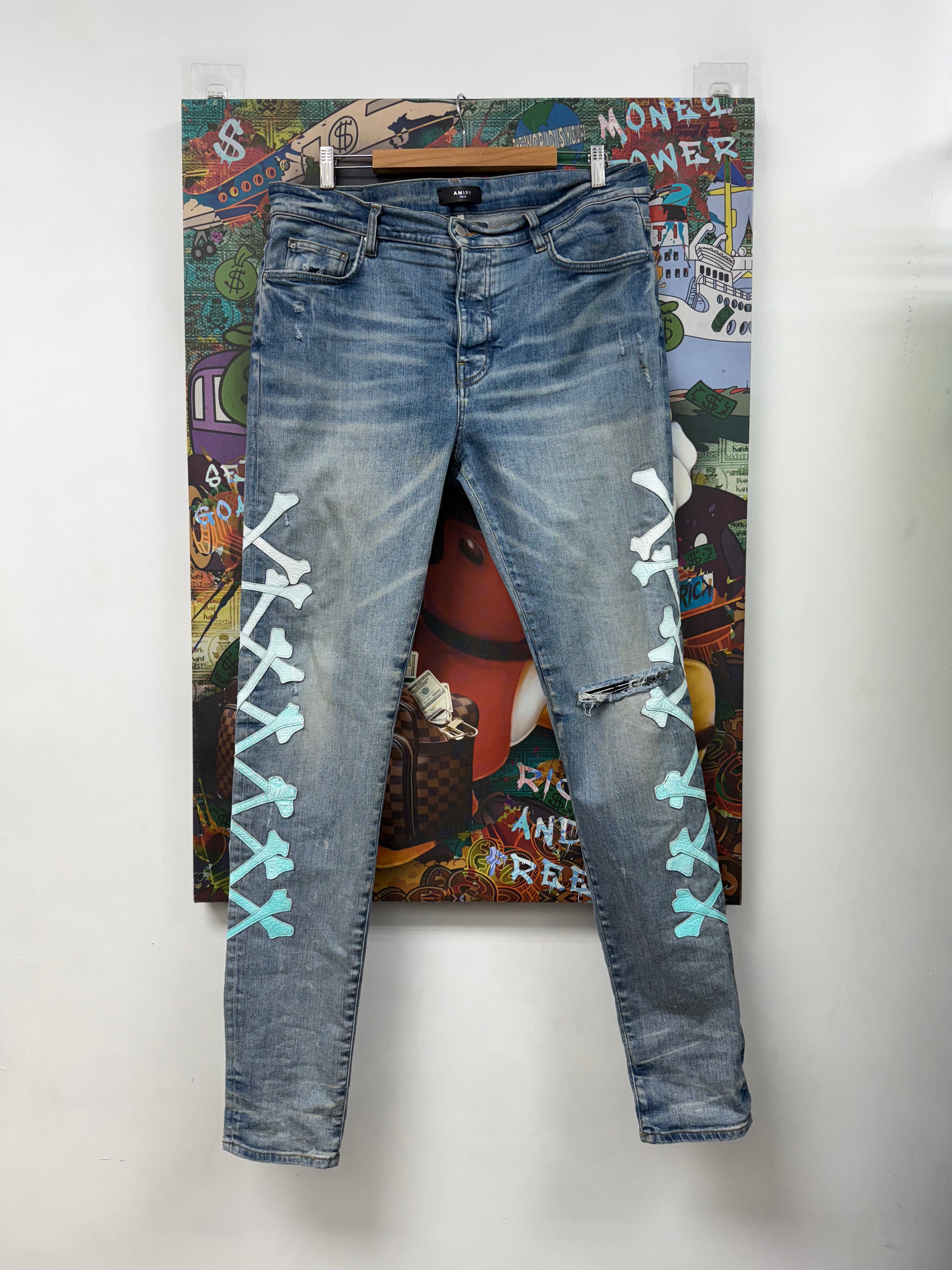 Amiri Light Wash Teal Bone Jeans