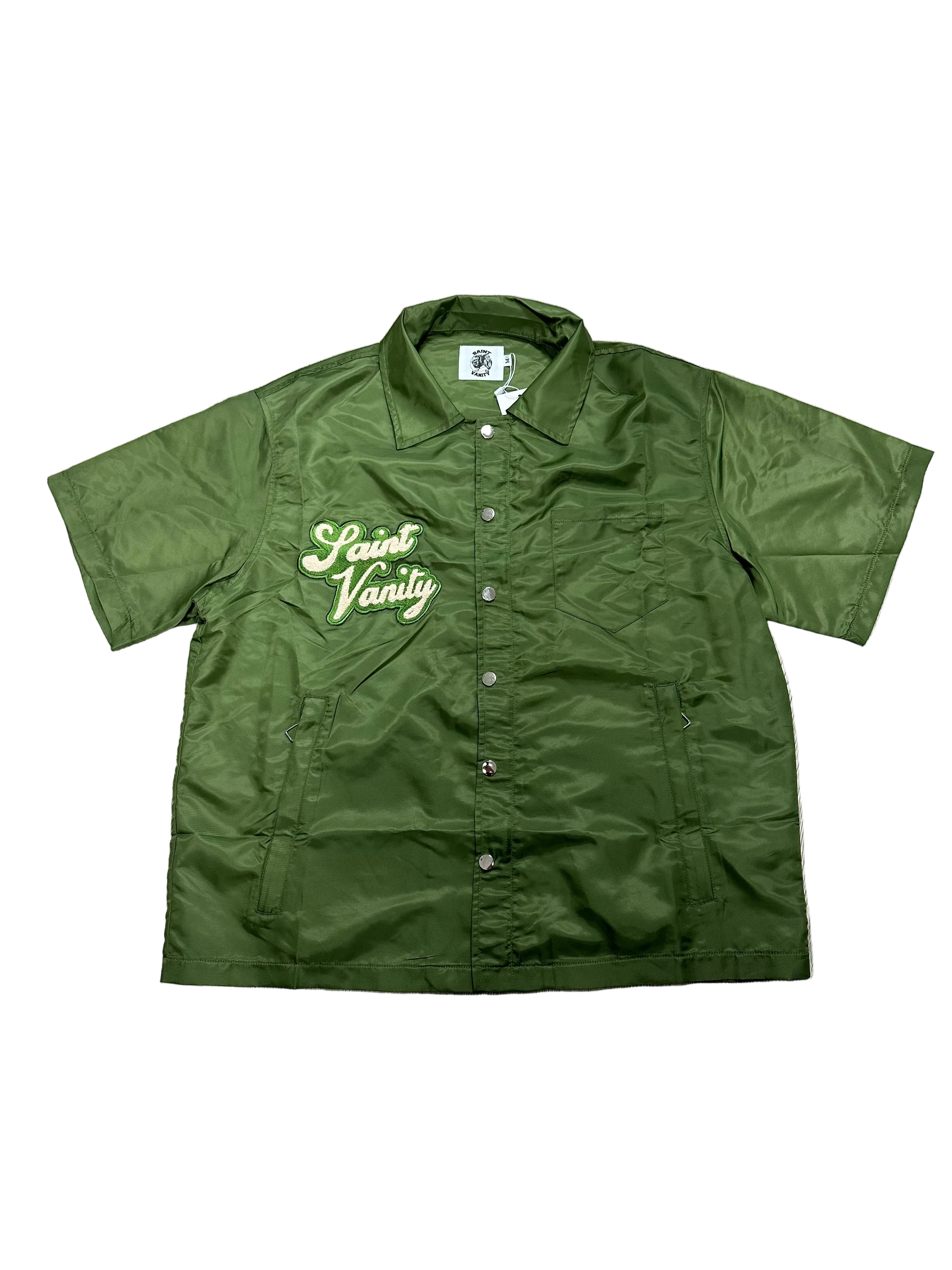 Saint Vanity Olive Nylon Button Up Shirt