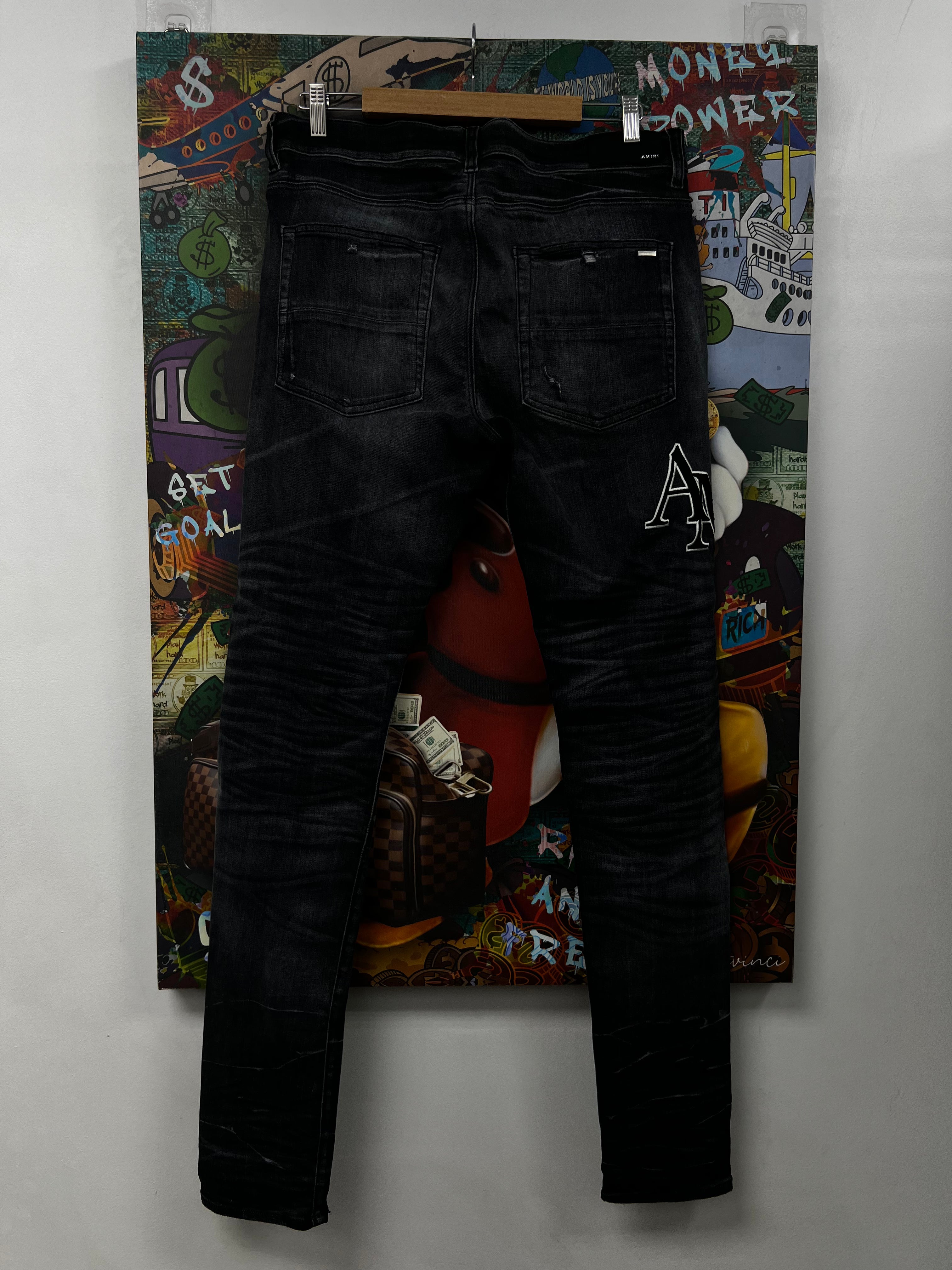 Amiri Grey Black Staggered Side Logo Jeans