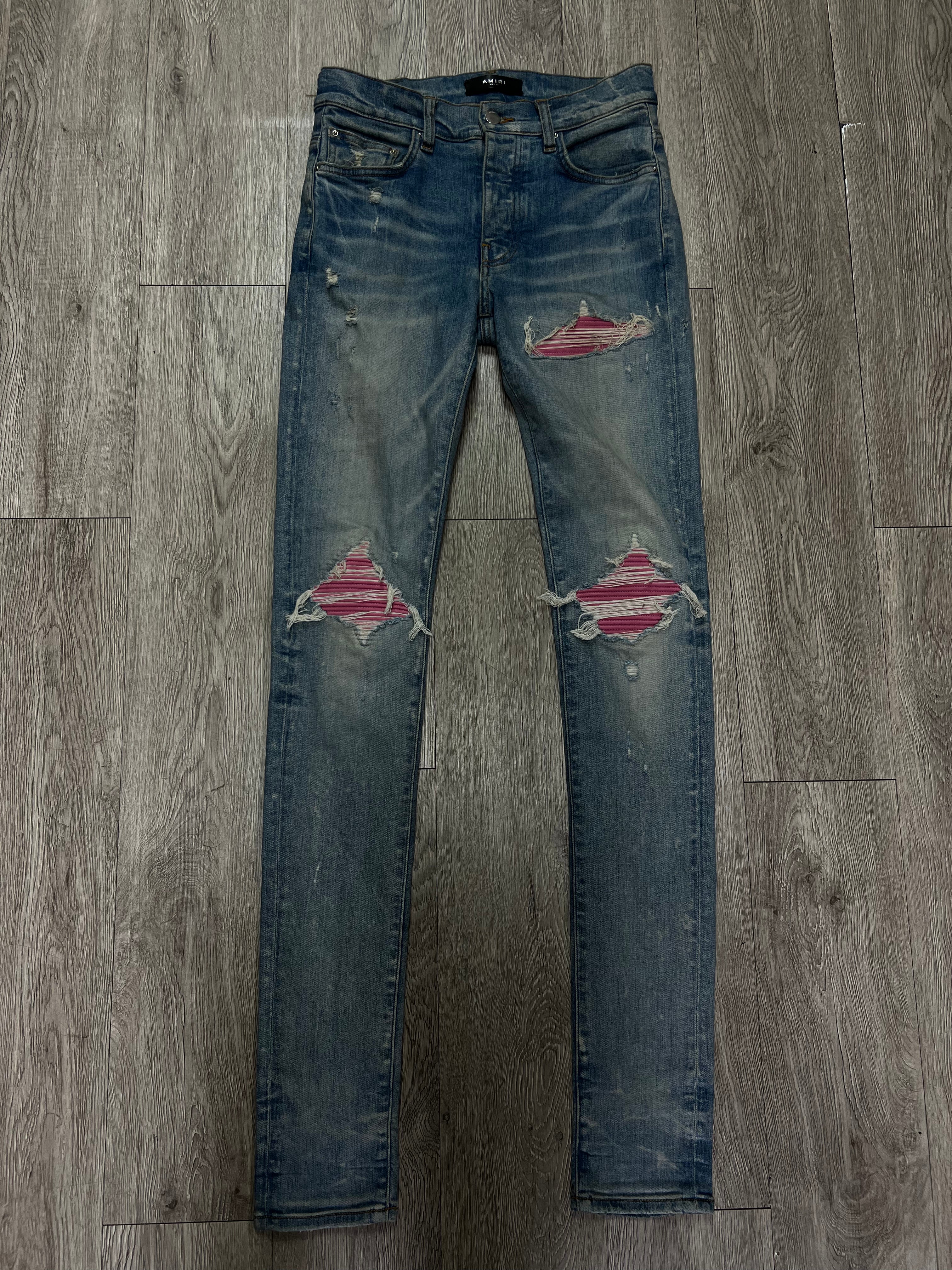 Amiri MX1 Light Wash Pink Patch Jeans