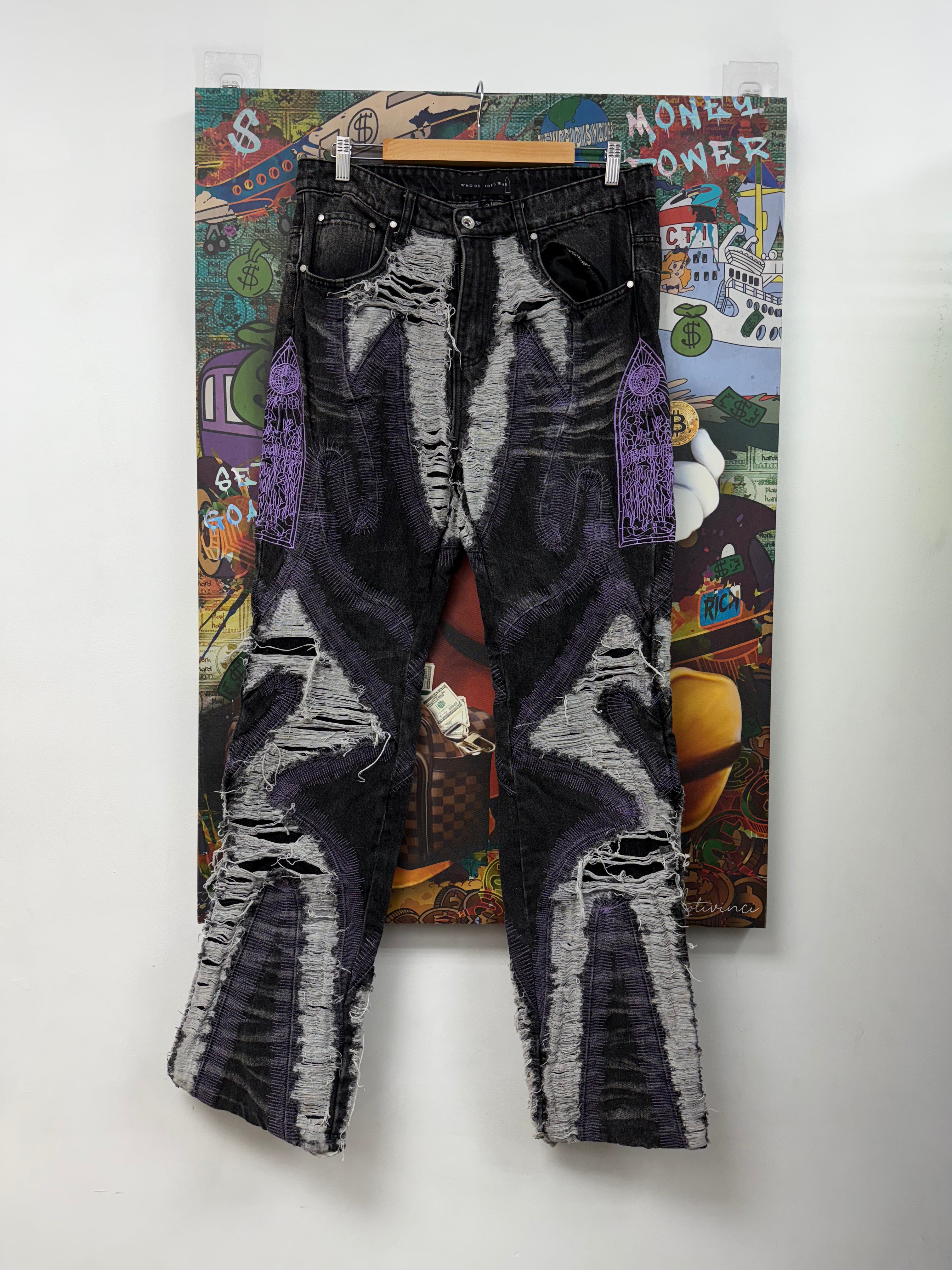 Who Decides War Black Purple Distressed Jeans