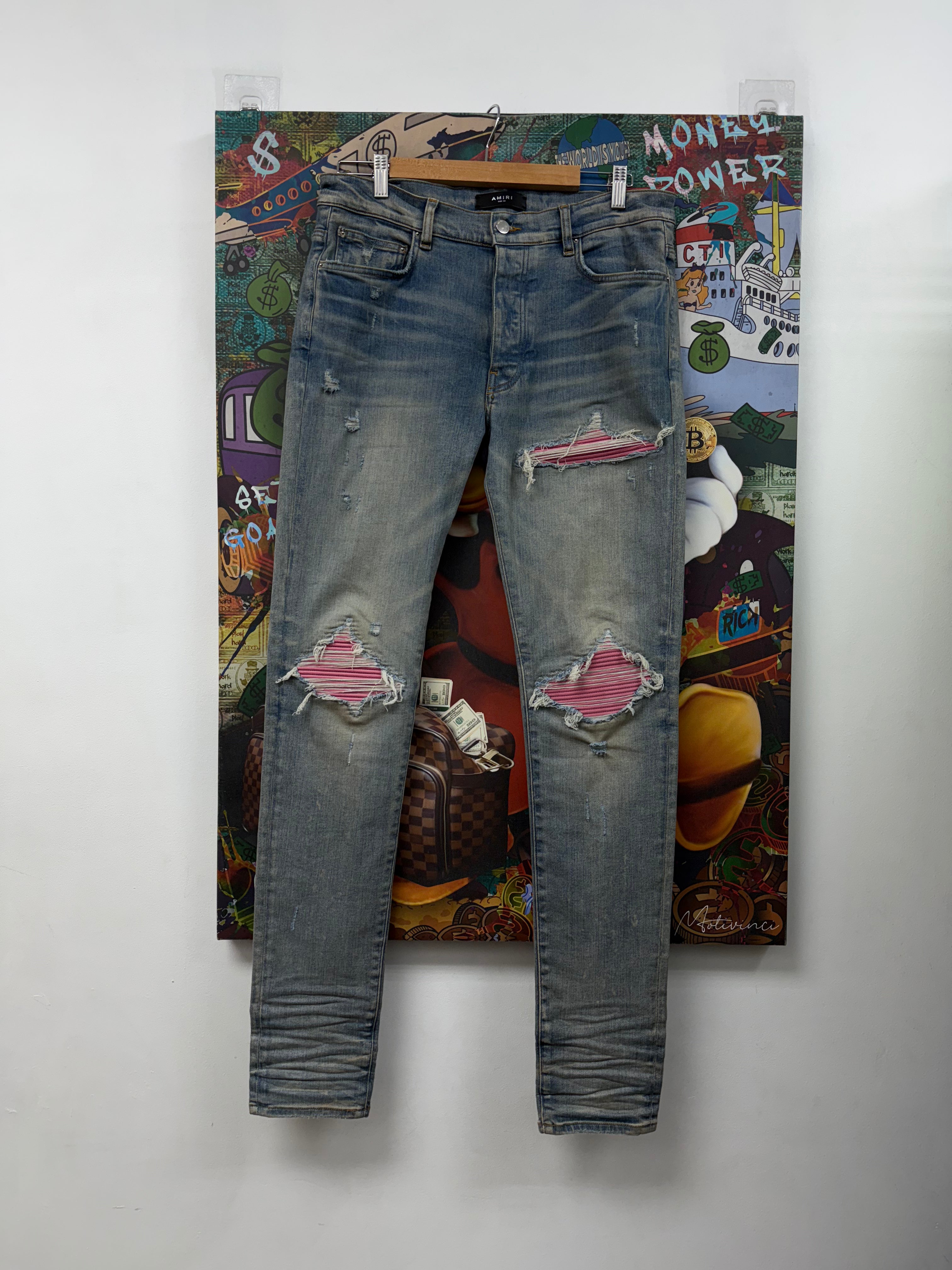 Amiri Mx1 Light Wash Pink Patch Jeans