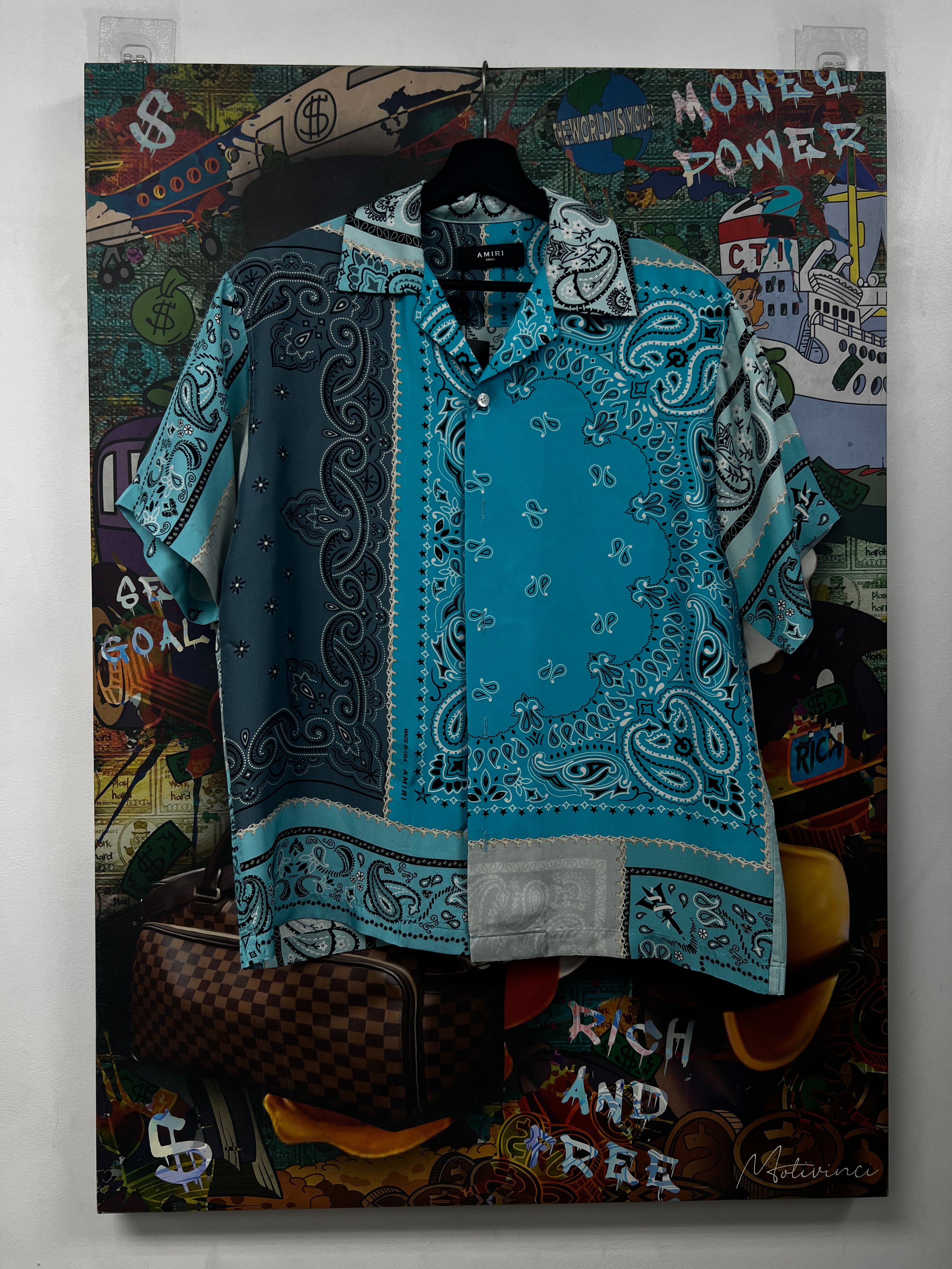 Amiri Baby Blue Paisley Silk Button Up Shirt