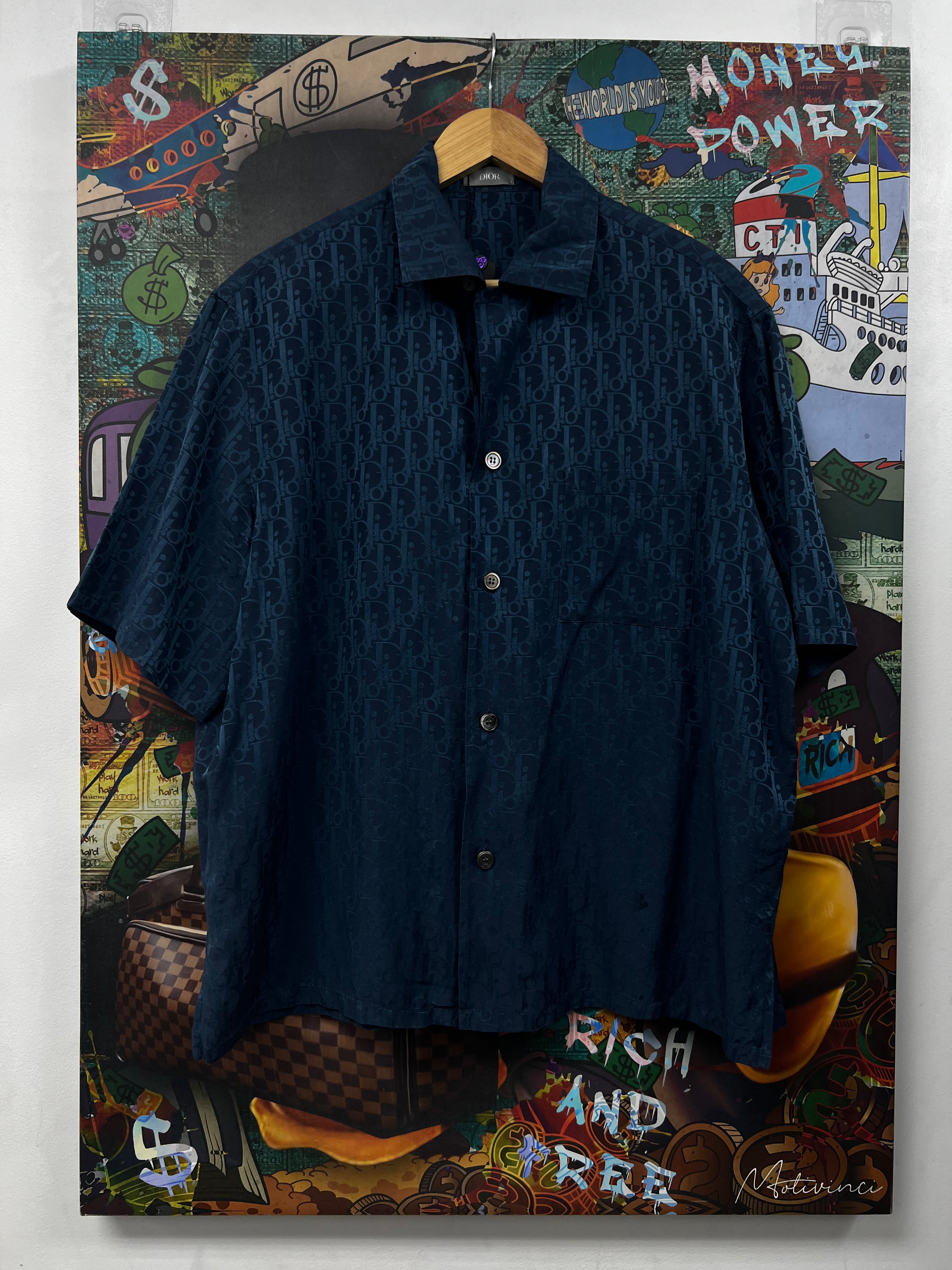Dior Navy Oblique Silk Button Up Shirt
