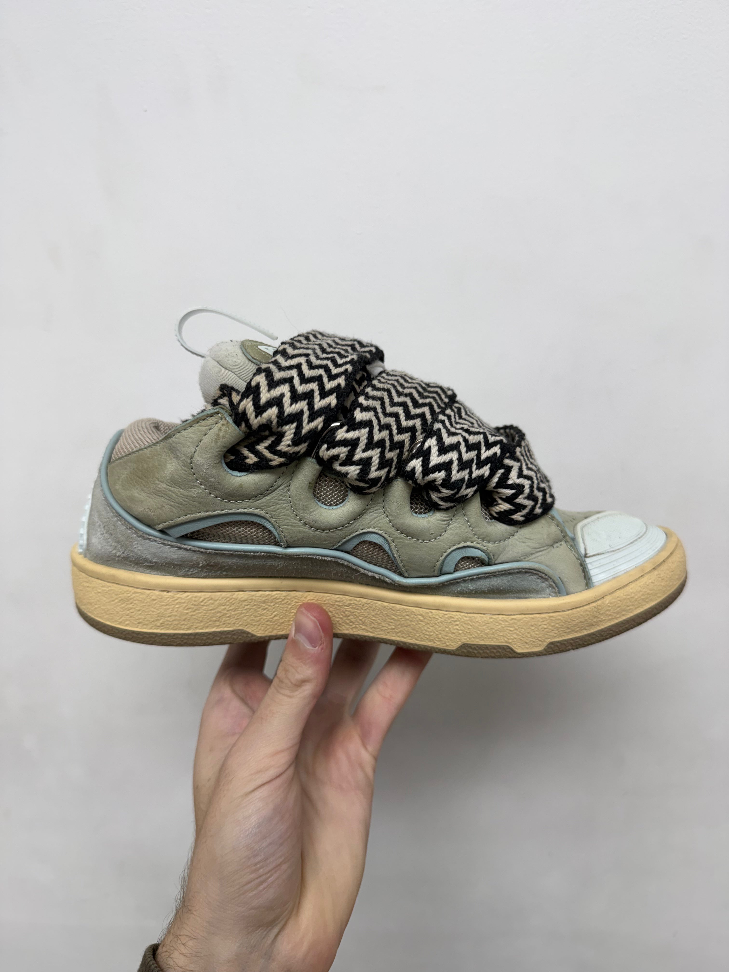 Lanvin Blue Cream Curb Sneakers