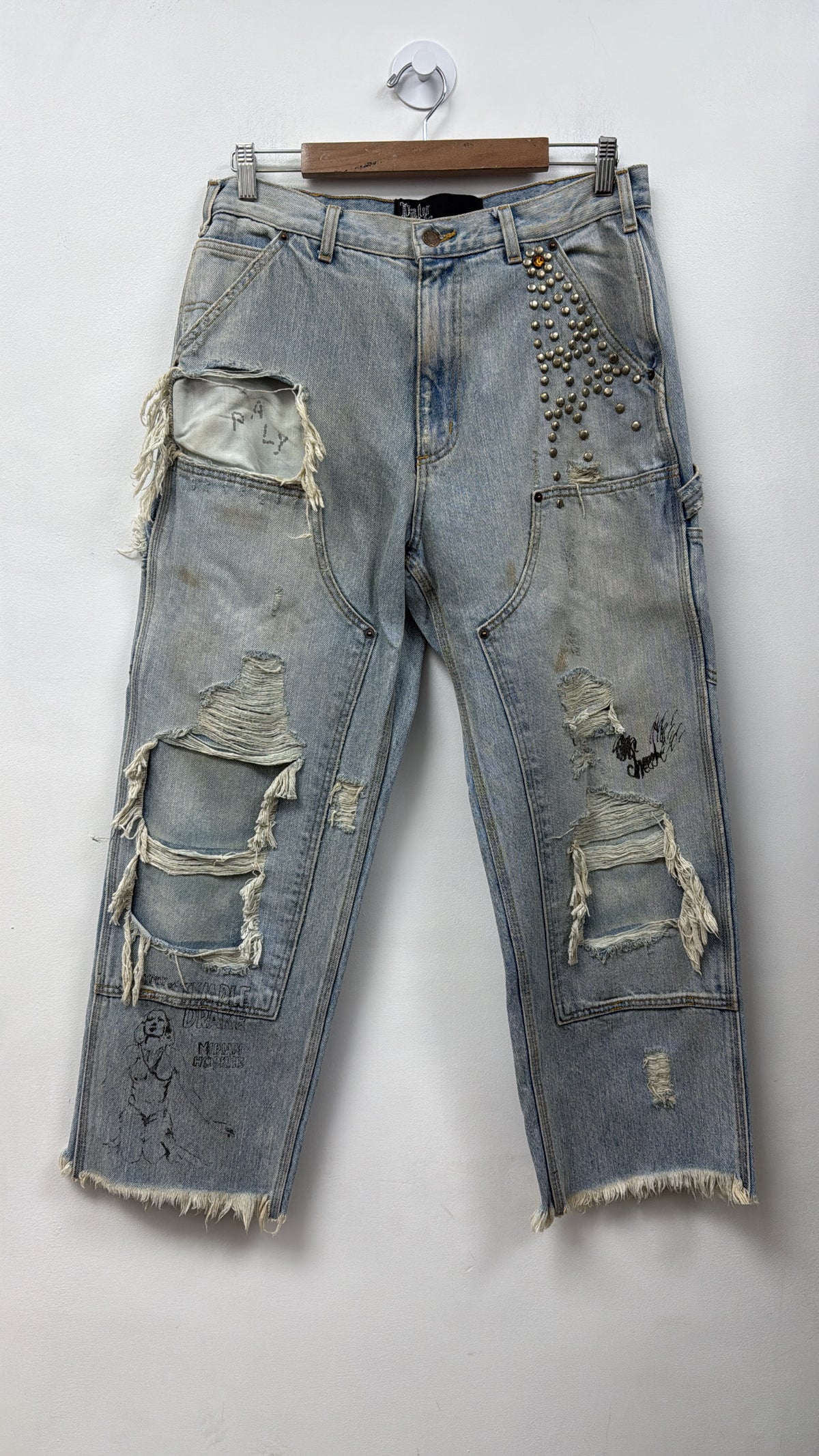 Paly Light Wash Double Knee Busted Jeans