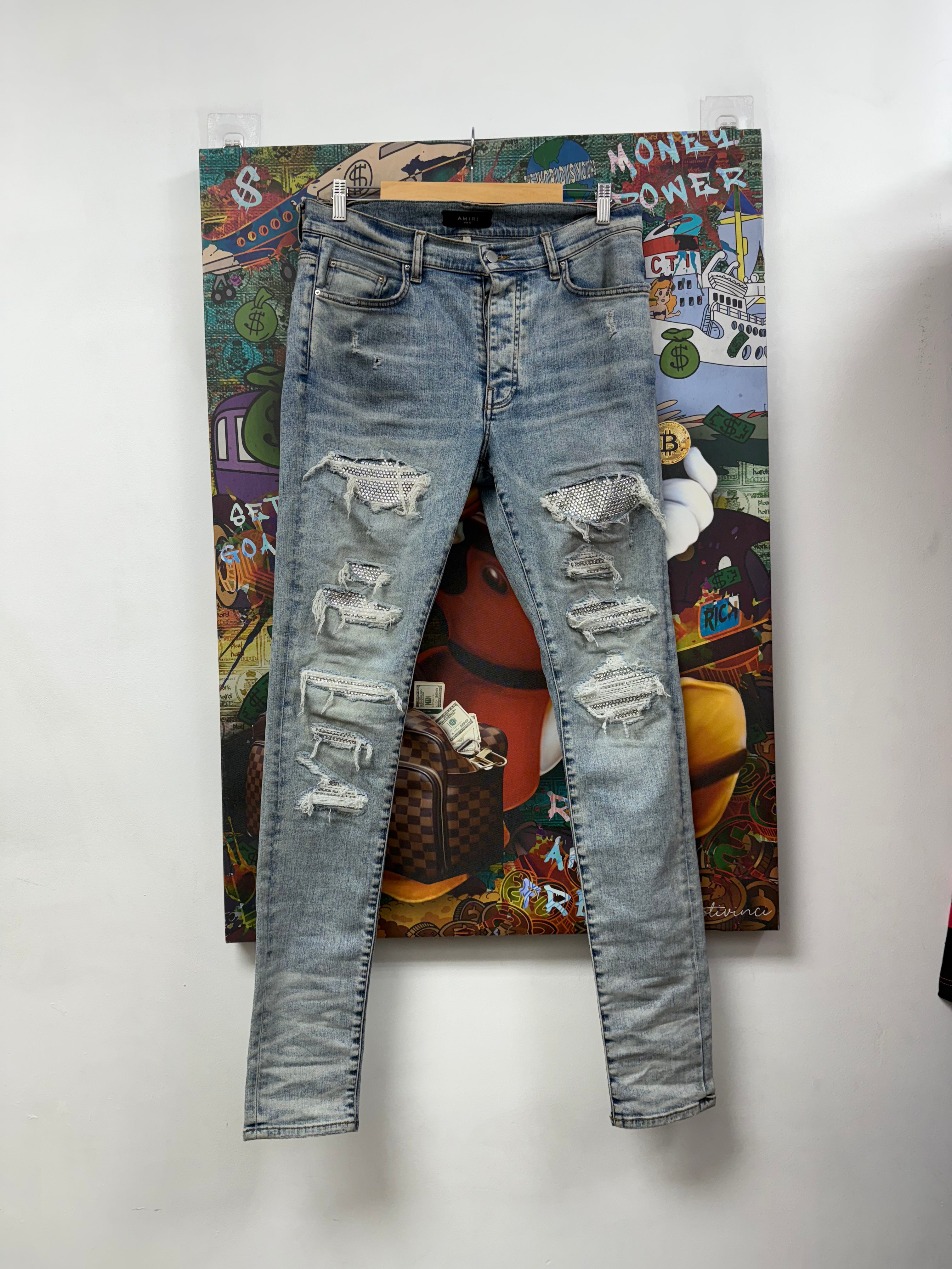 Amiri Stone Wash Crystal Swarovski Jeans