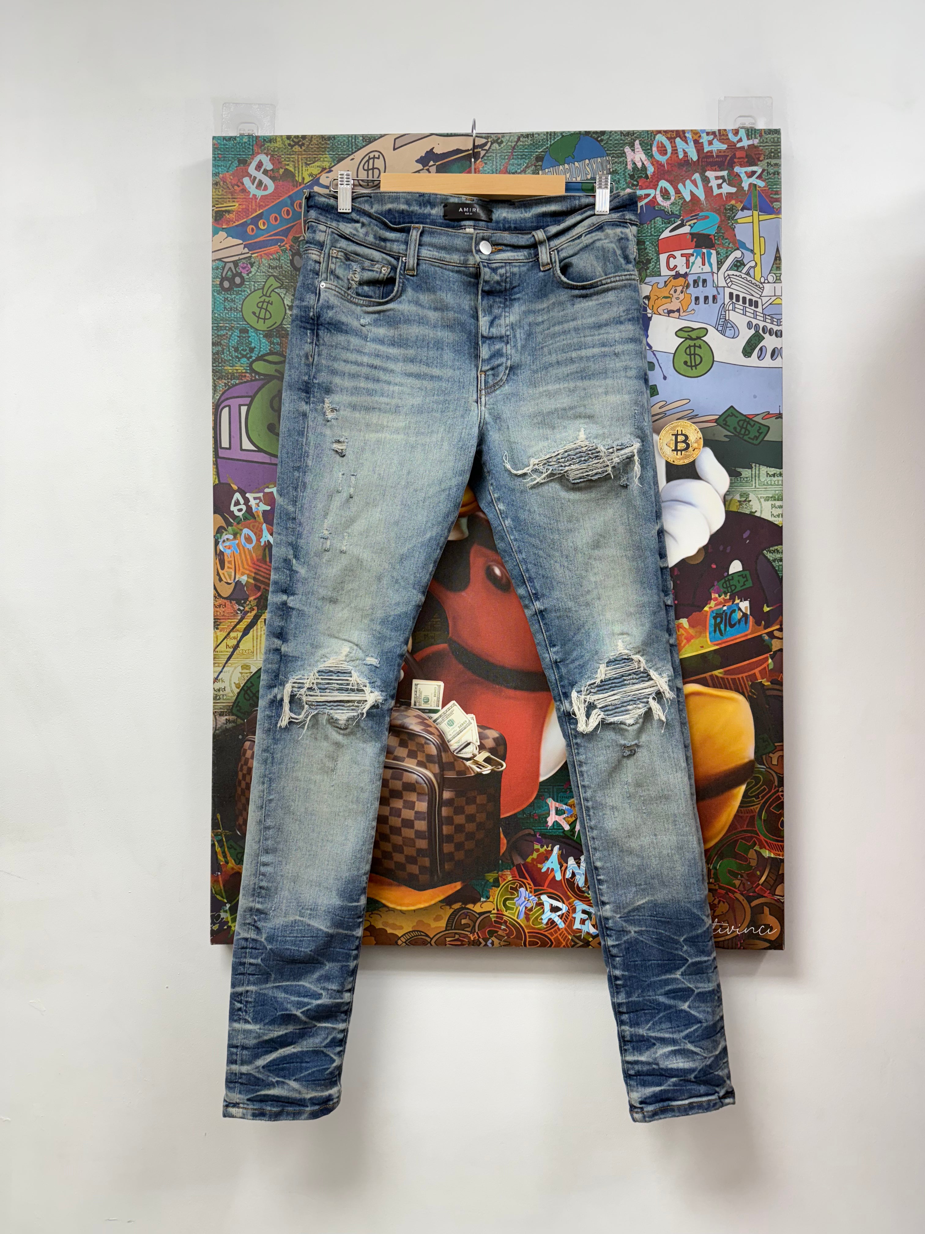 Amiri MX1 Denim Denim Paisley Patch Jeans
