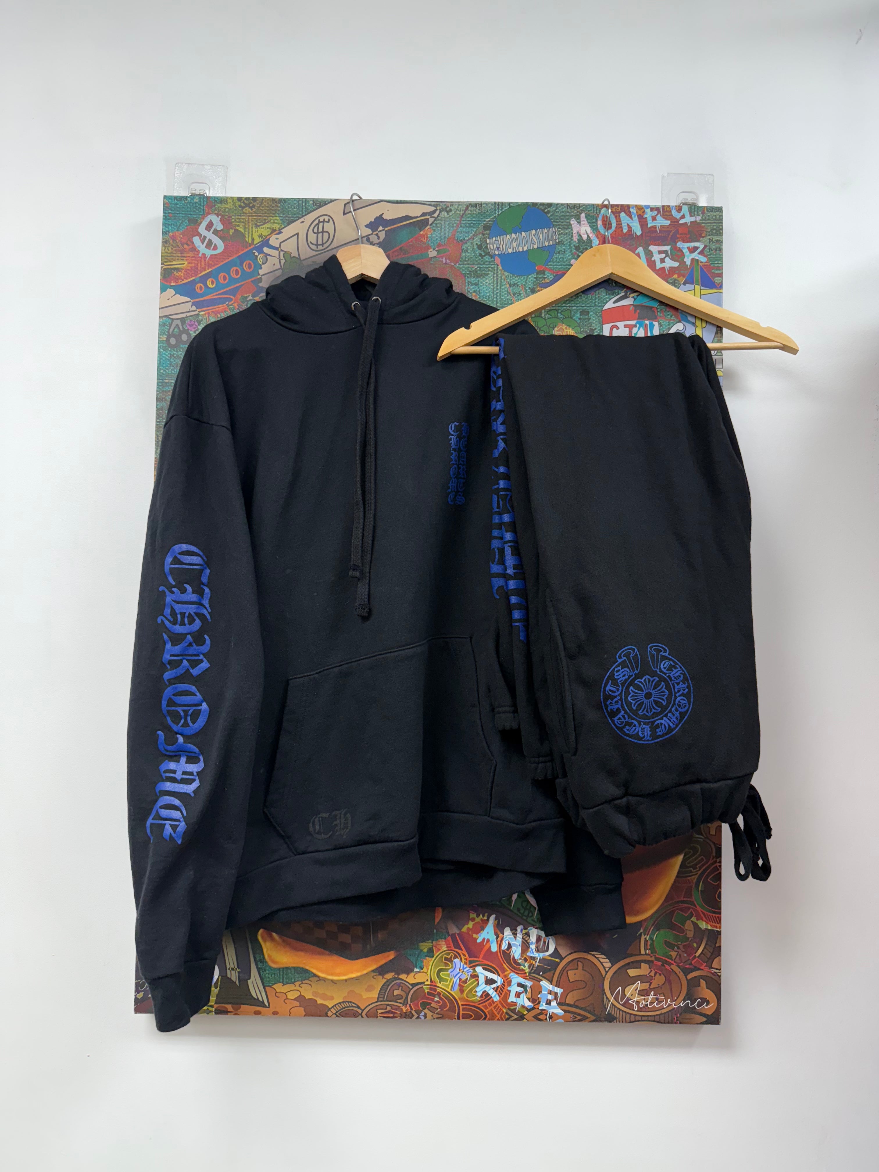 Chrome Hearts Black Blue Horseshoe Sweatsuit