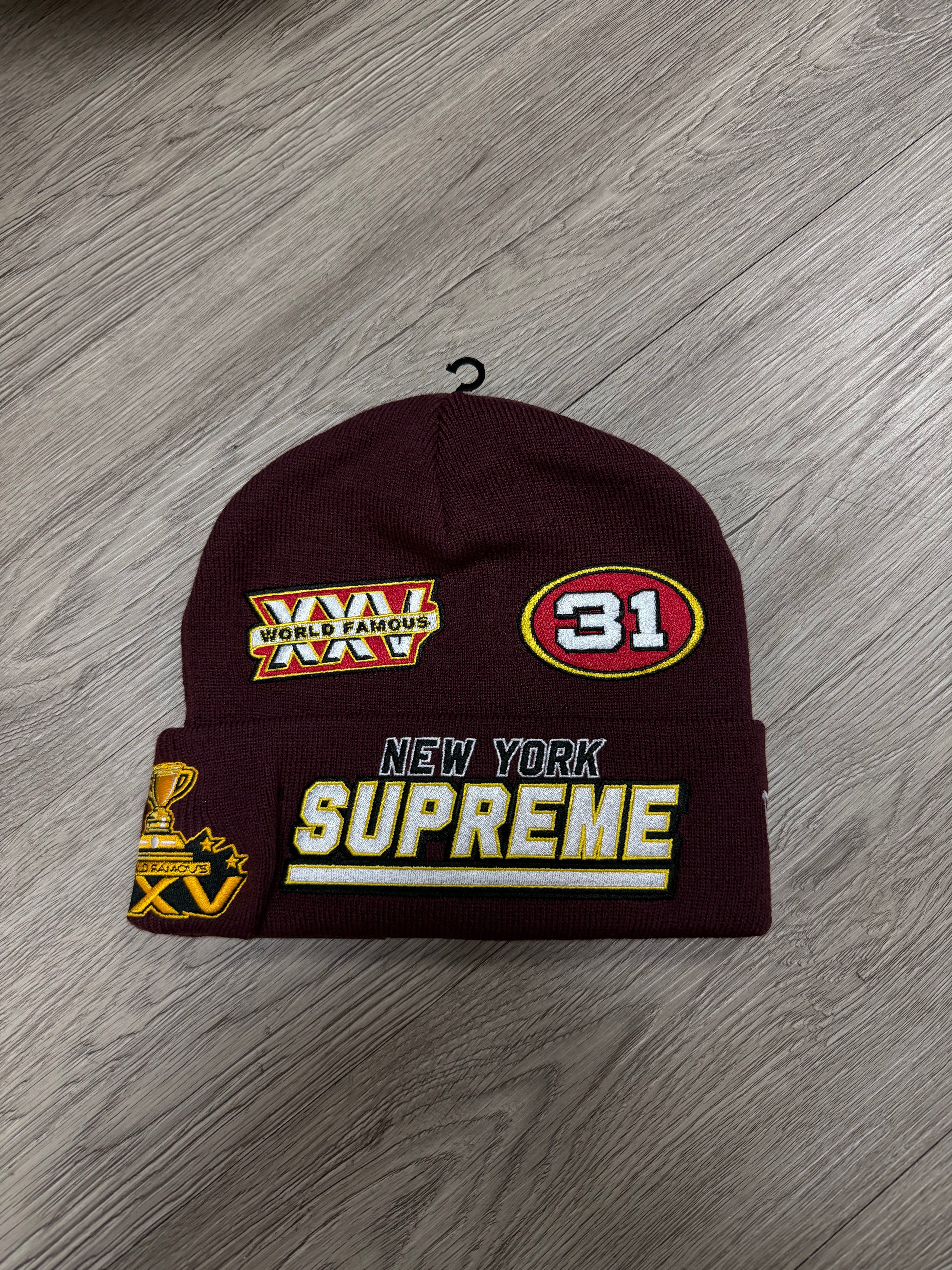 Supreme Burgundy New Era Football Beanie