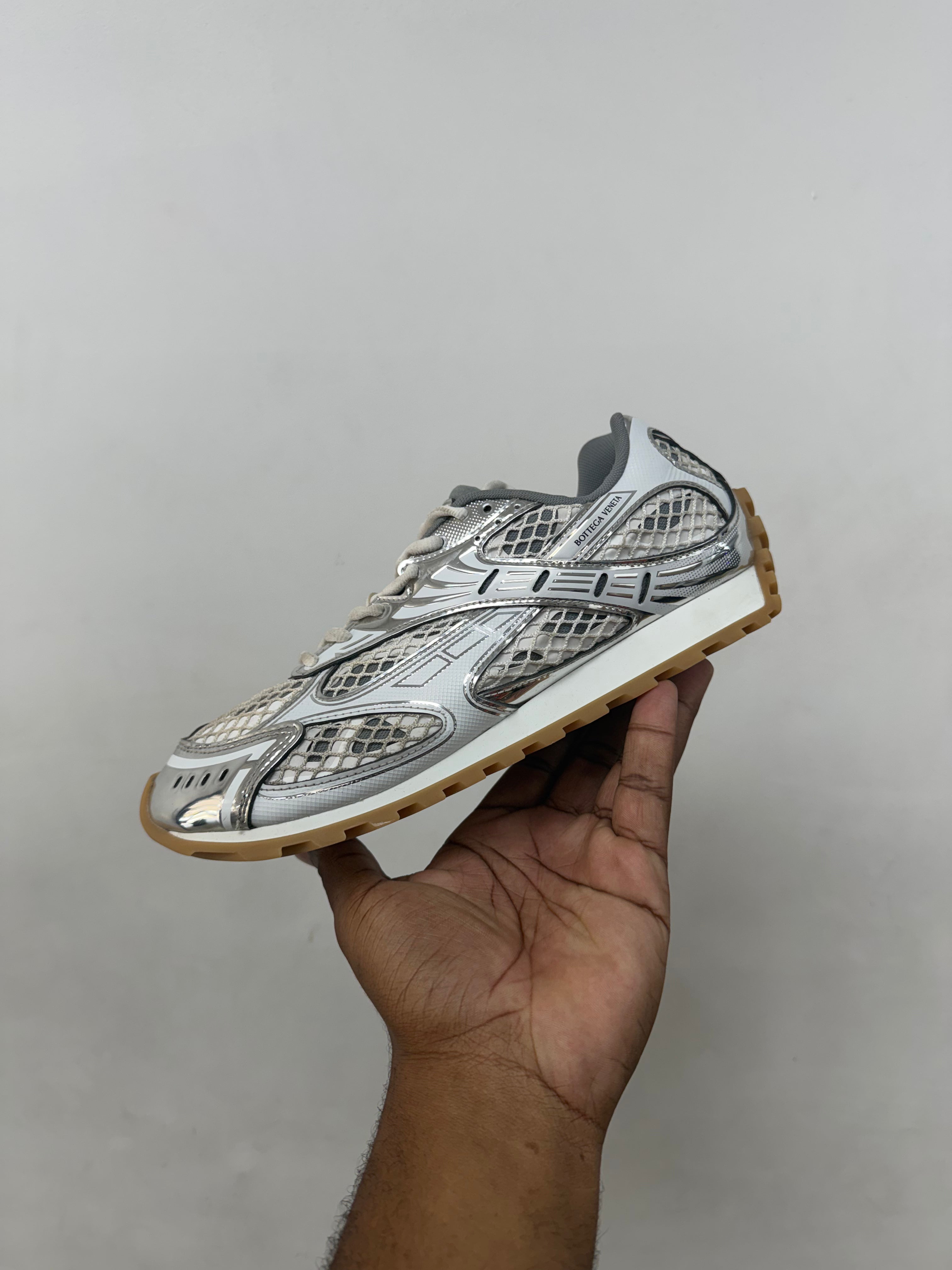 Bottega Veneta White Silver Orbit Sneakers