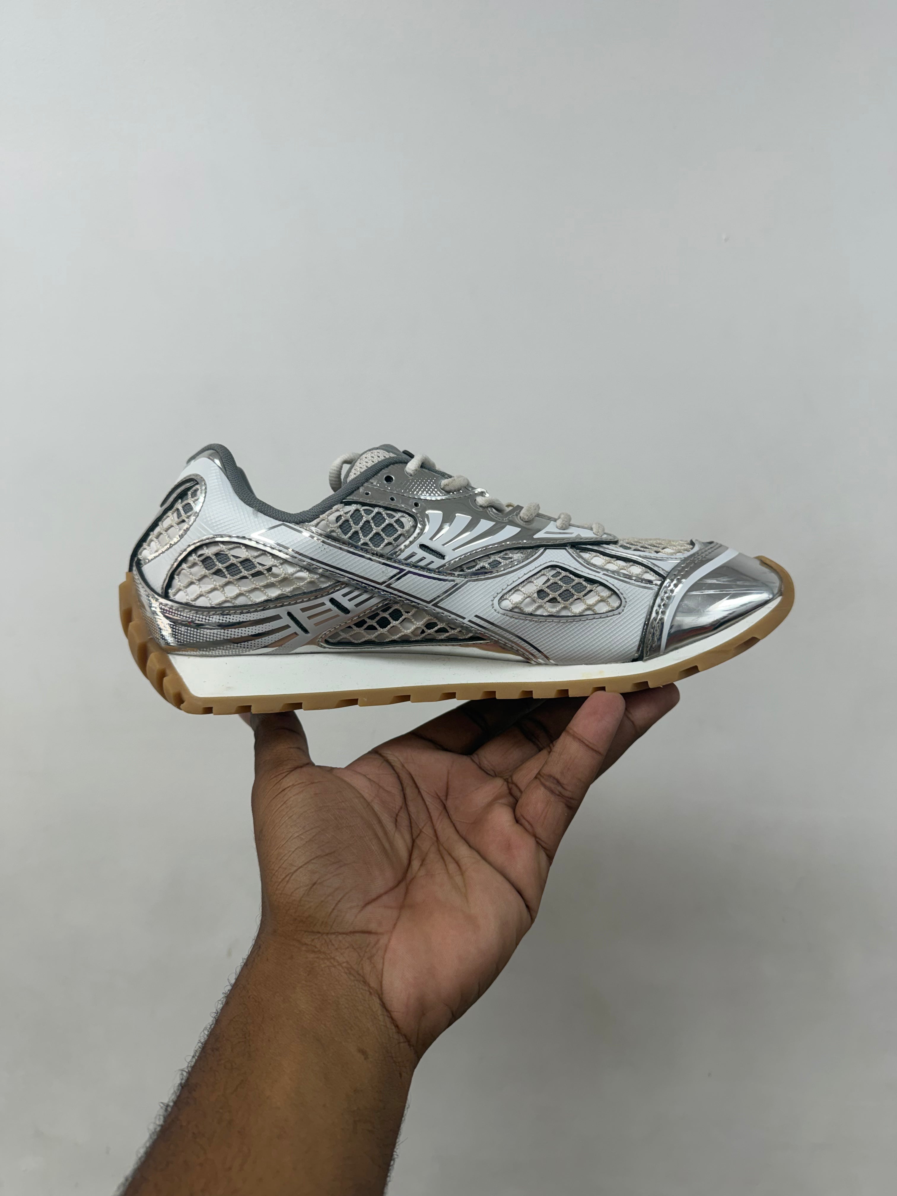Bottega Veneta White Silver Orbit Sneakers