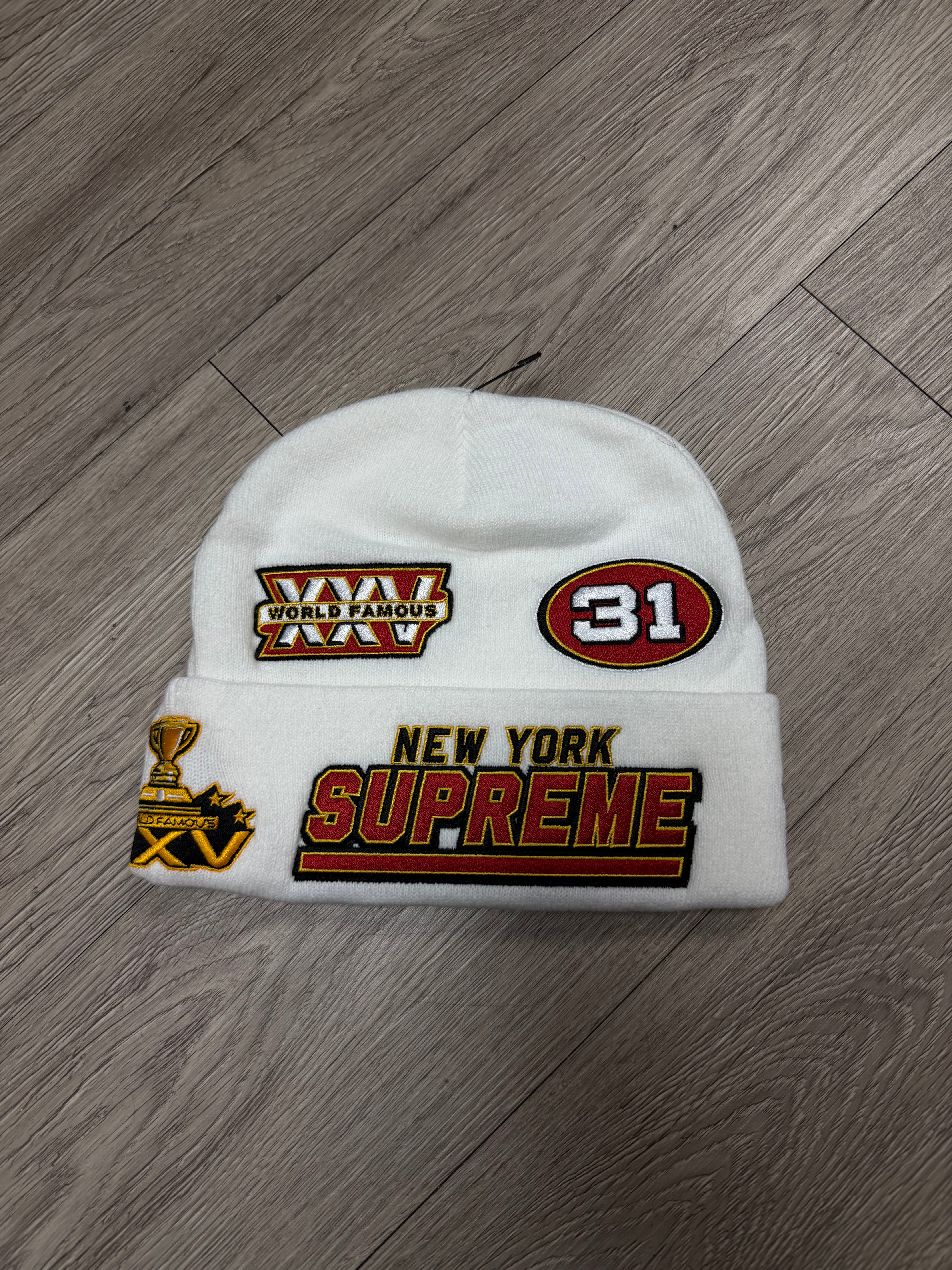 Supreme White New Era Football Beanie