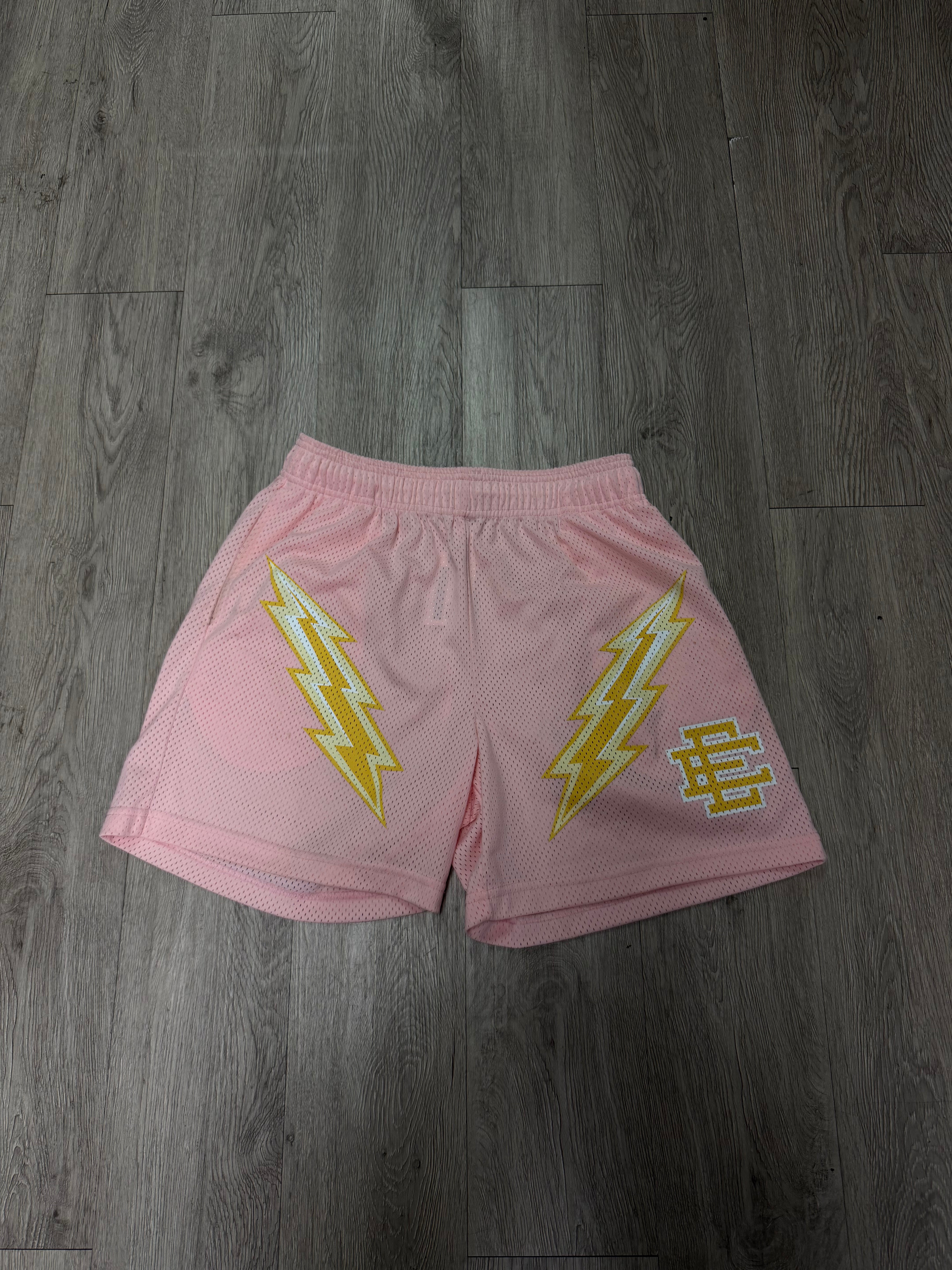 Eric Emanuel Baby Pink Yellow Bolt Shorts