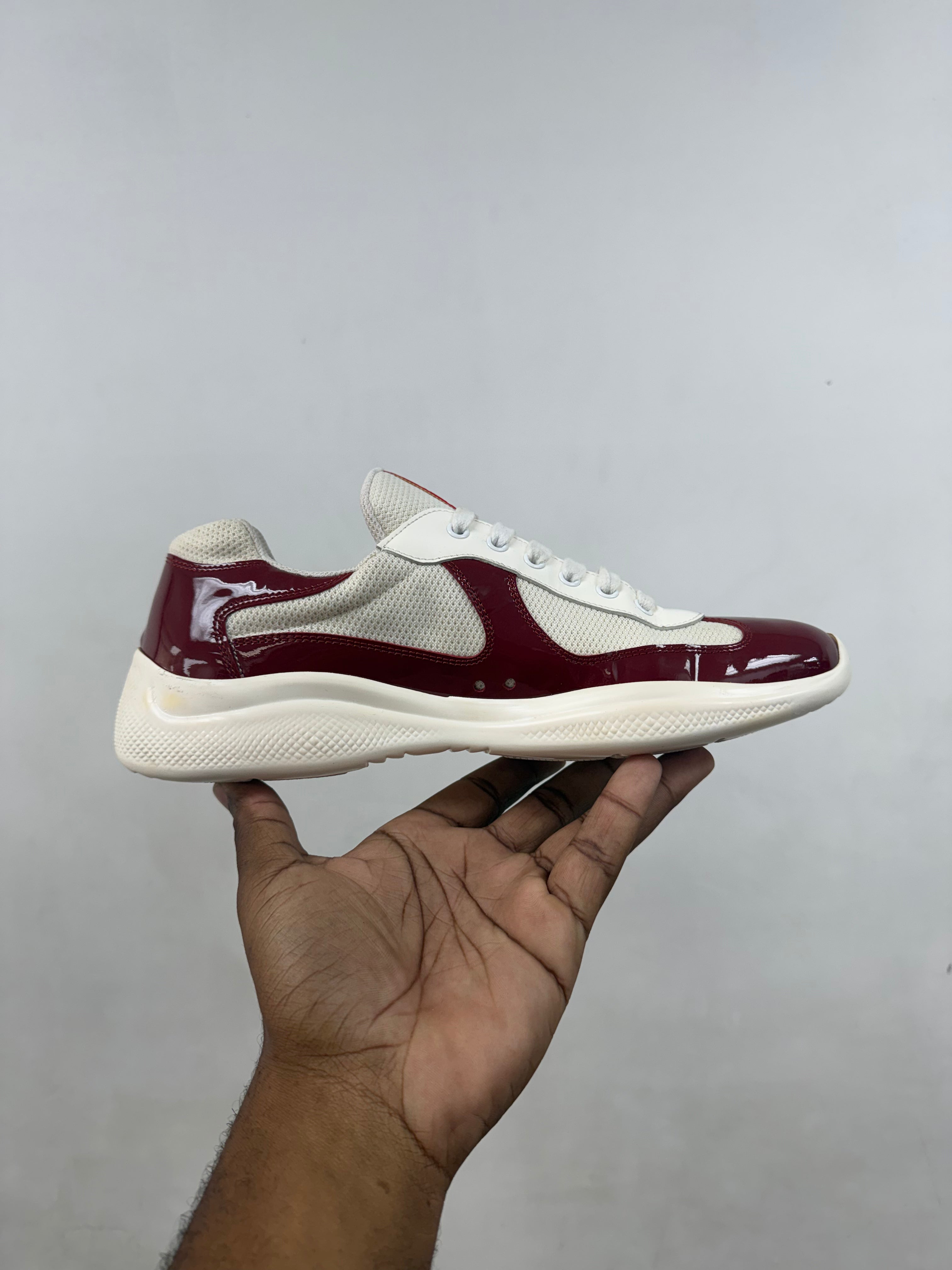 Prada White Burgundy Cups Sneakers