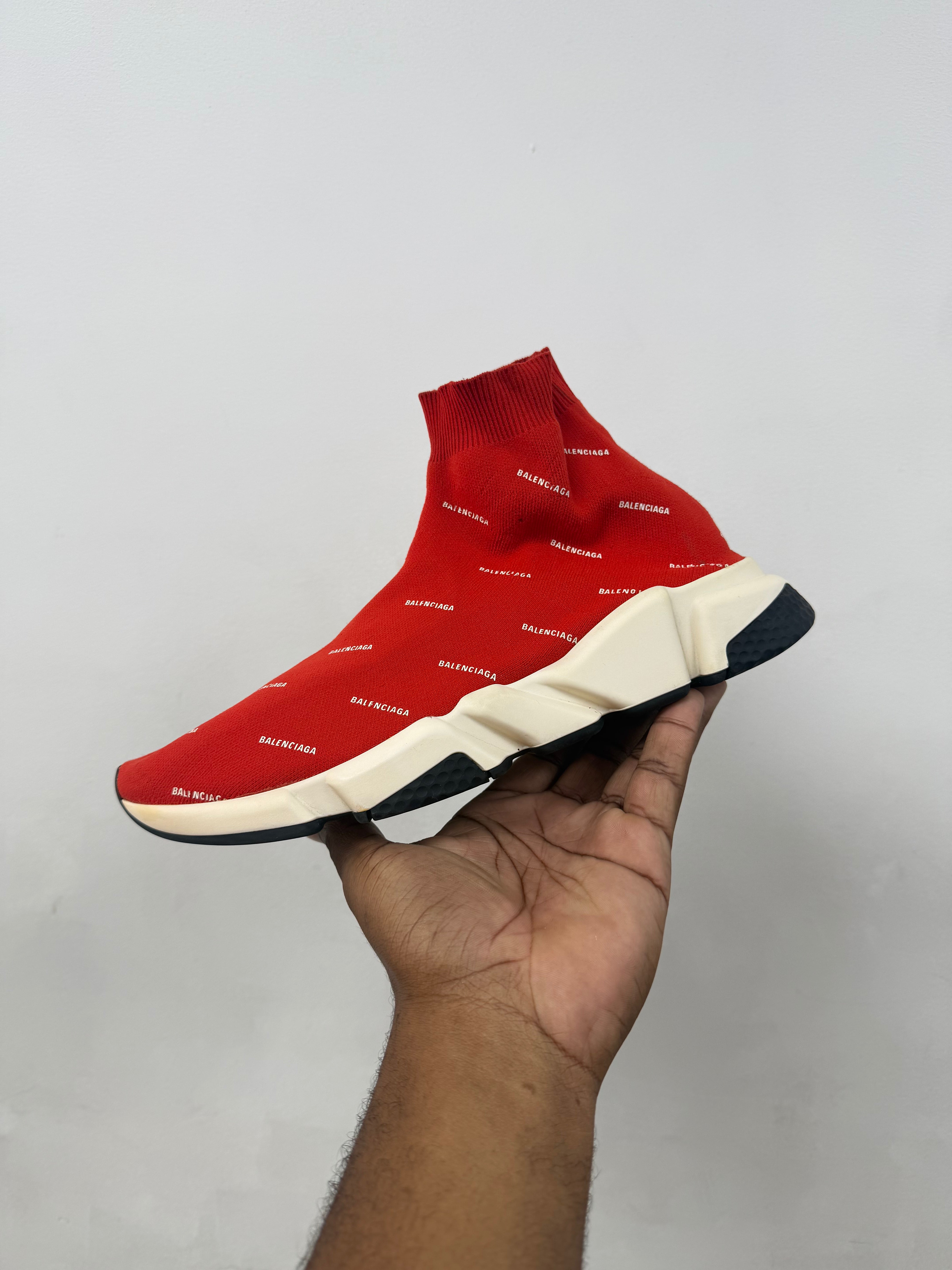 Balenciaga Red Monogram Sock Runner Sneakers