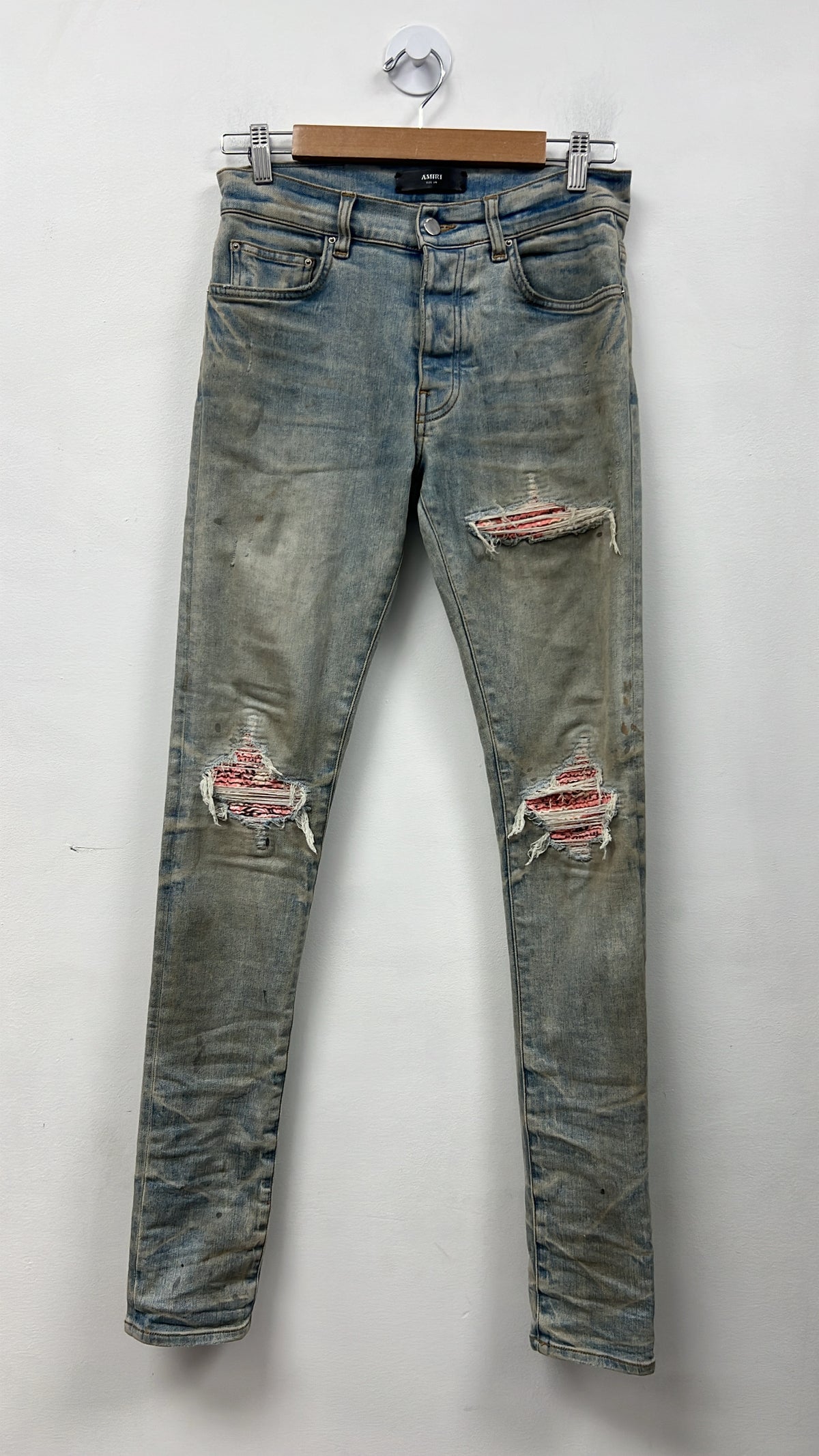 Amiri MX1 Perfect Antique International Pink White Bandana Patch Jeans
