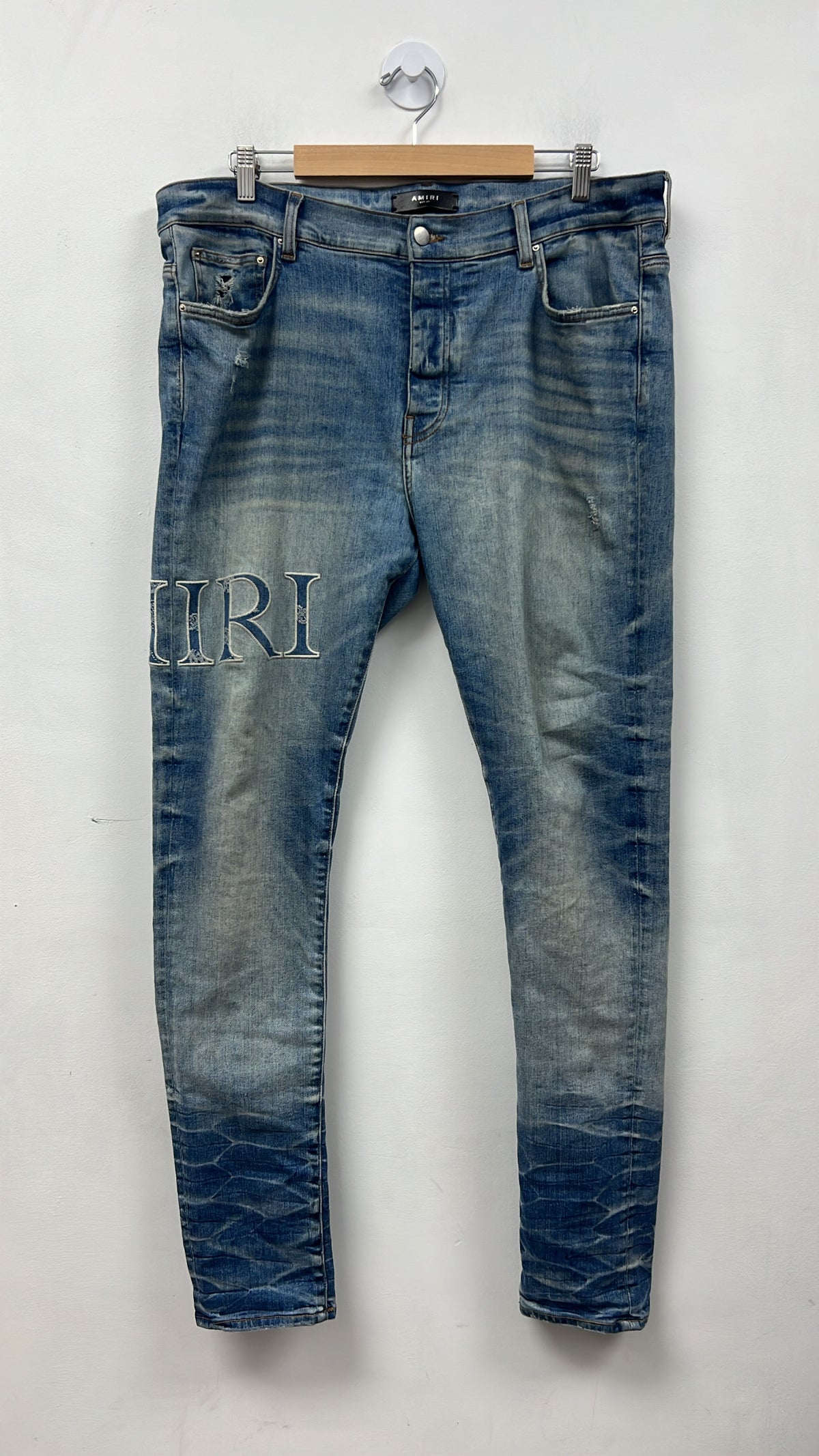 Amiri Light Wash Side Logo Paisley Denim Jeans