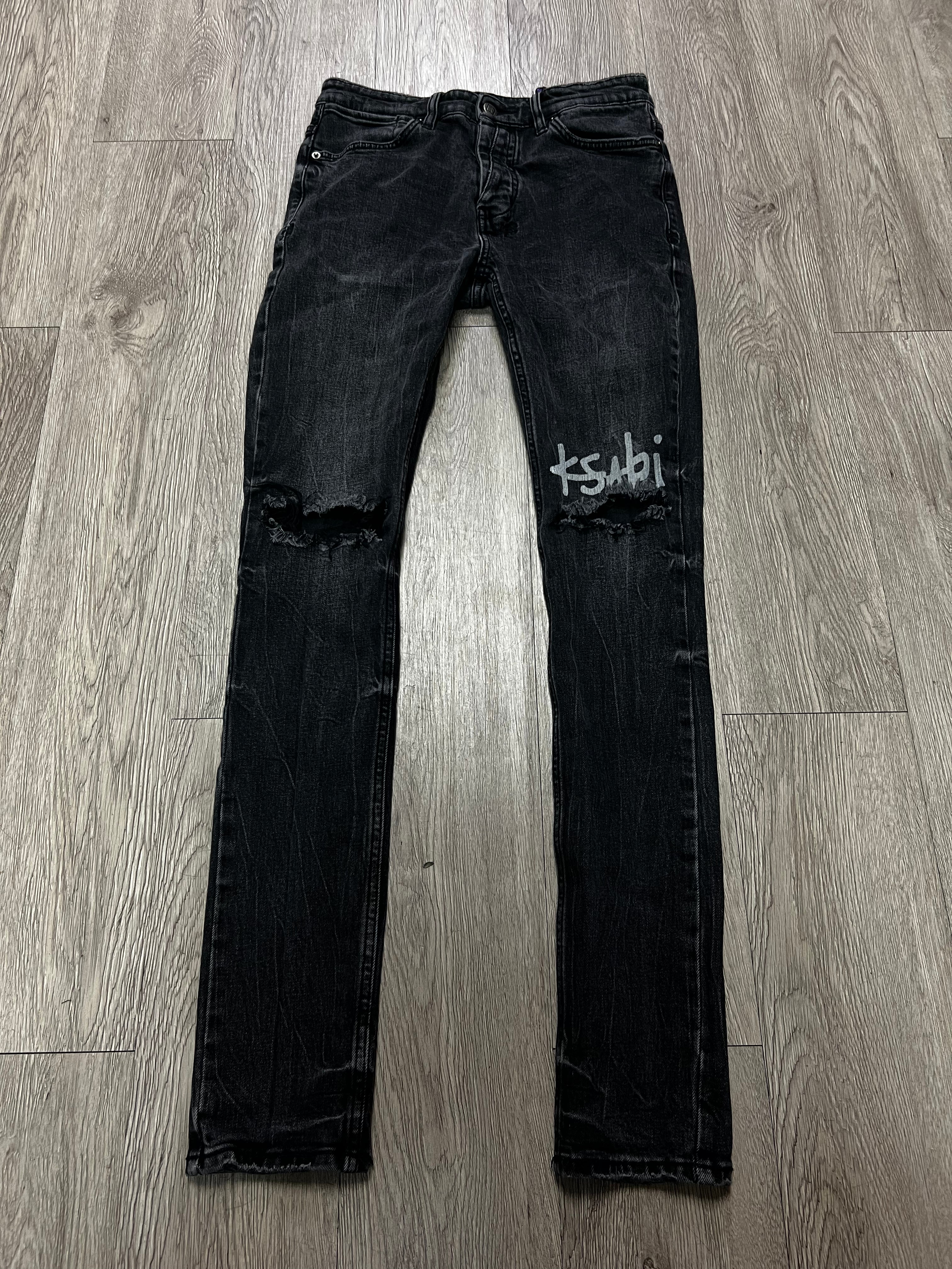 Ksubi Black Wash Knee Logo Ripped Jeans
