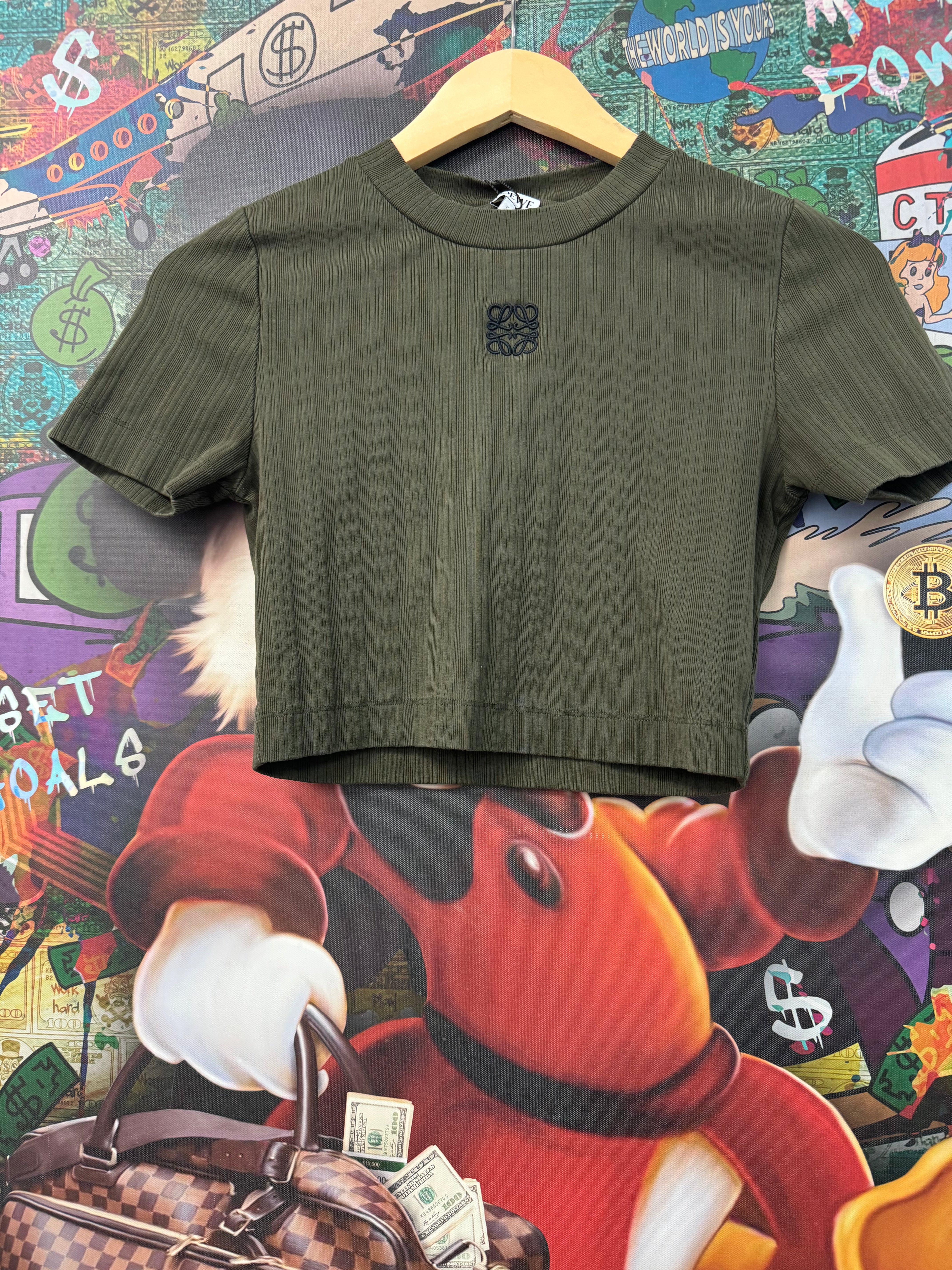 Loewe Olive Small Logo Short Knit Top Tee