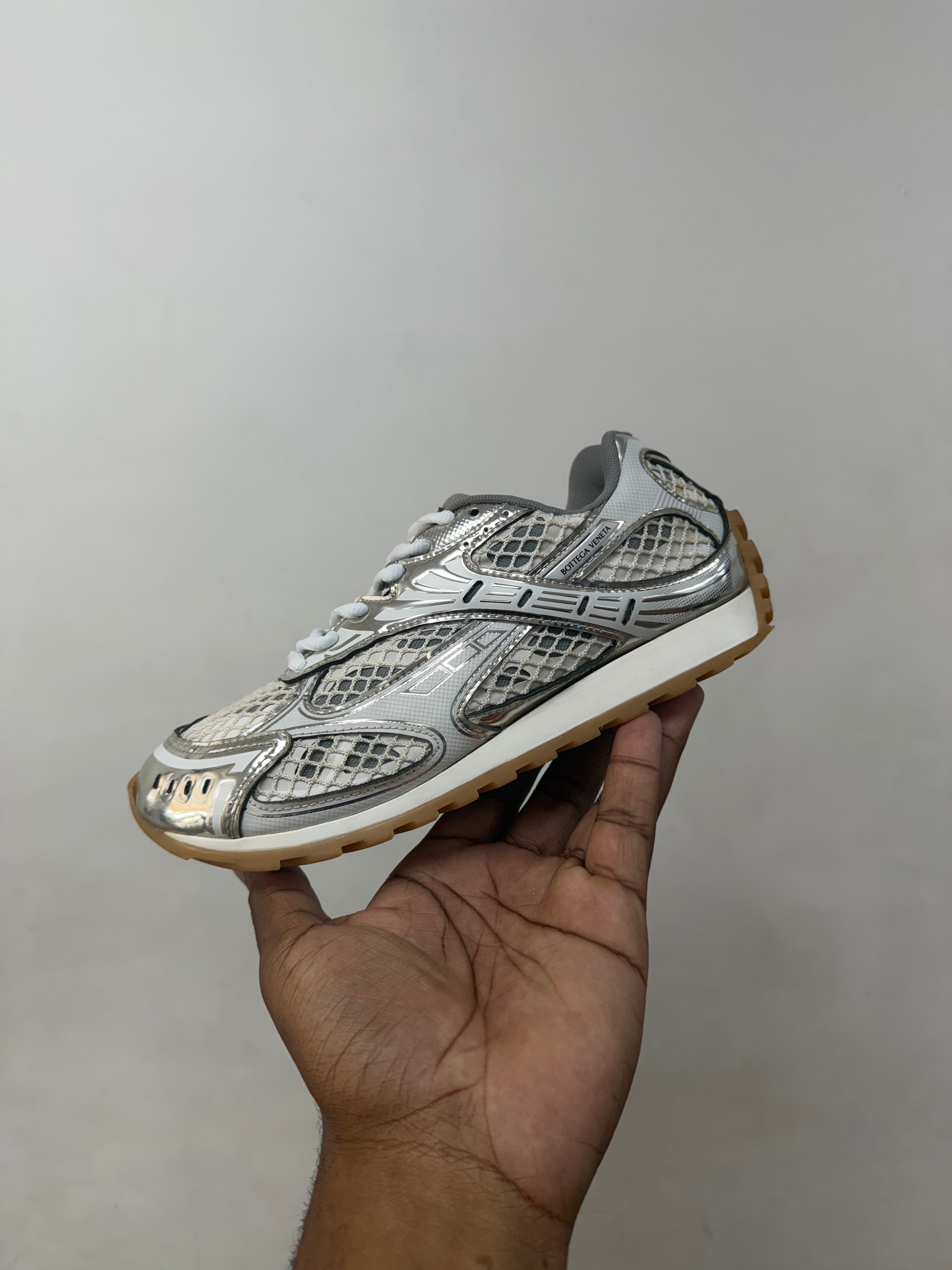 Bottega Veneta White Silver Orbit Sneakers