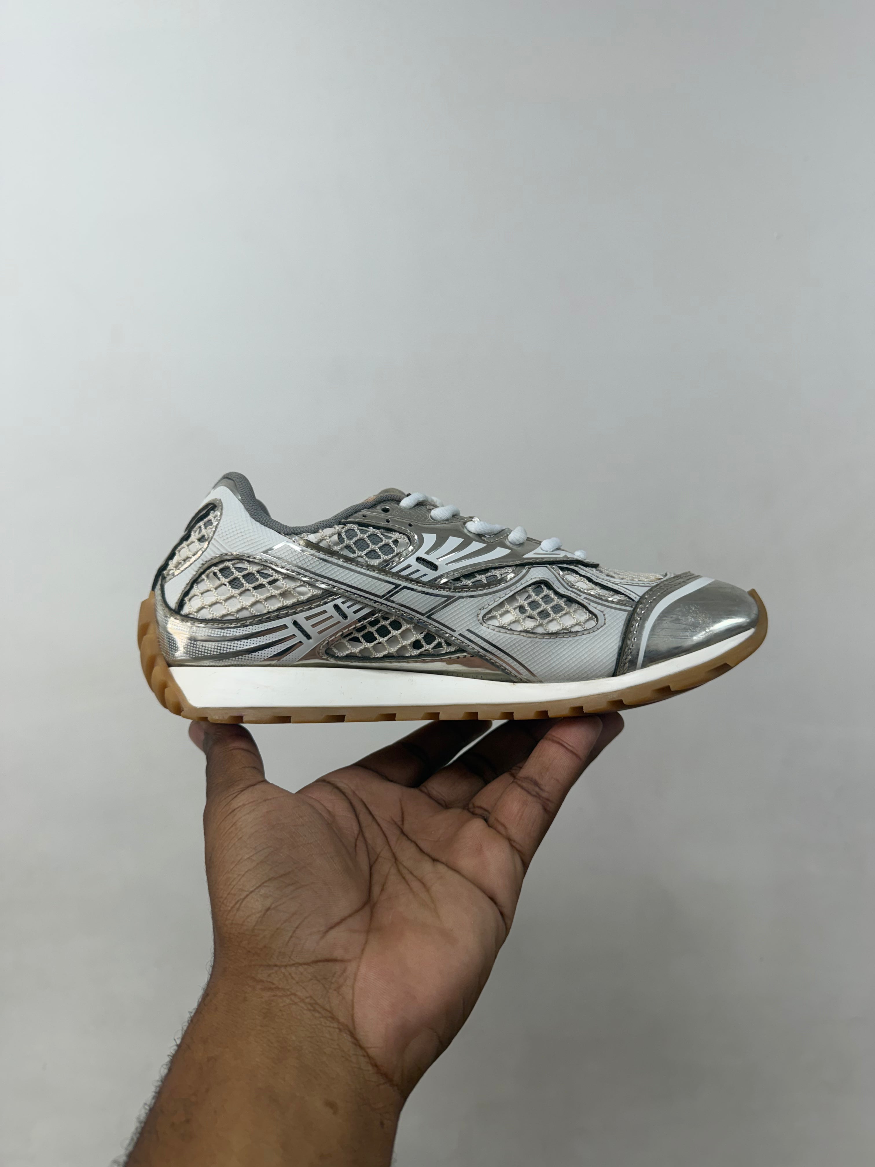 Bottega Veneta White Silver Orbit Sneakers