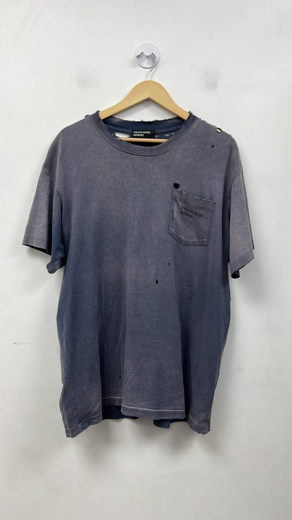 ENFANTS RICHES DÉPRIMÉS Blue Pocket Logo Print Distreesed Tee