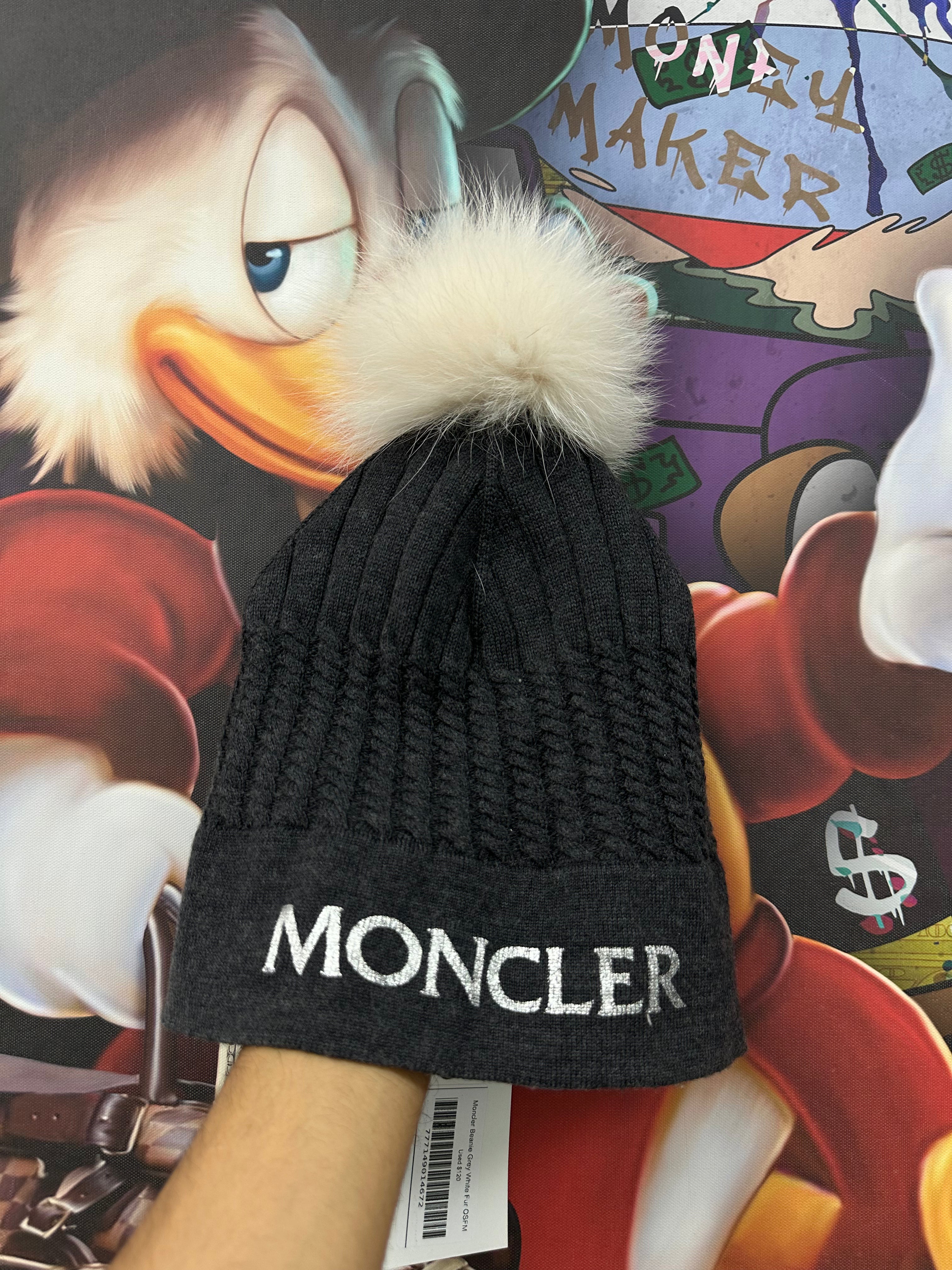Moncler Beanie Grey White Fur Used OSFM N/A