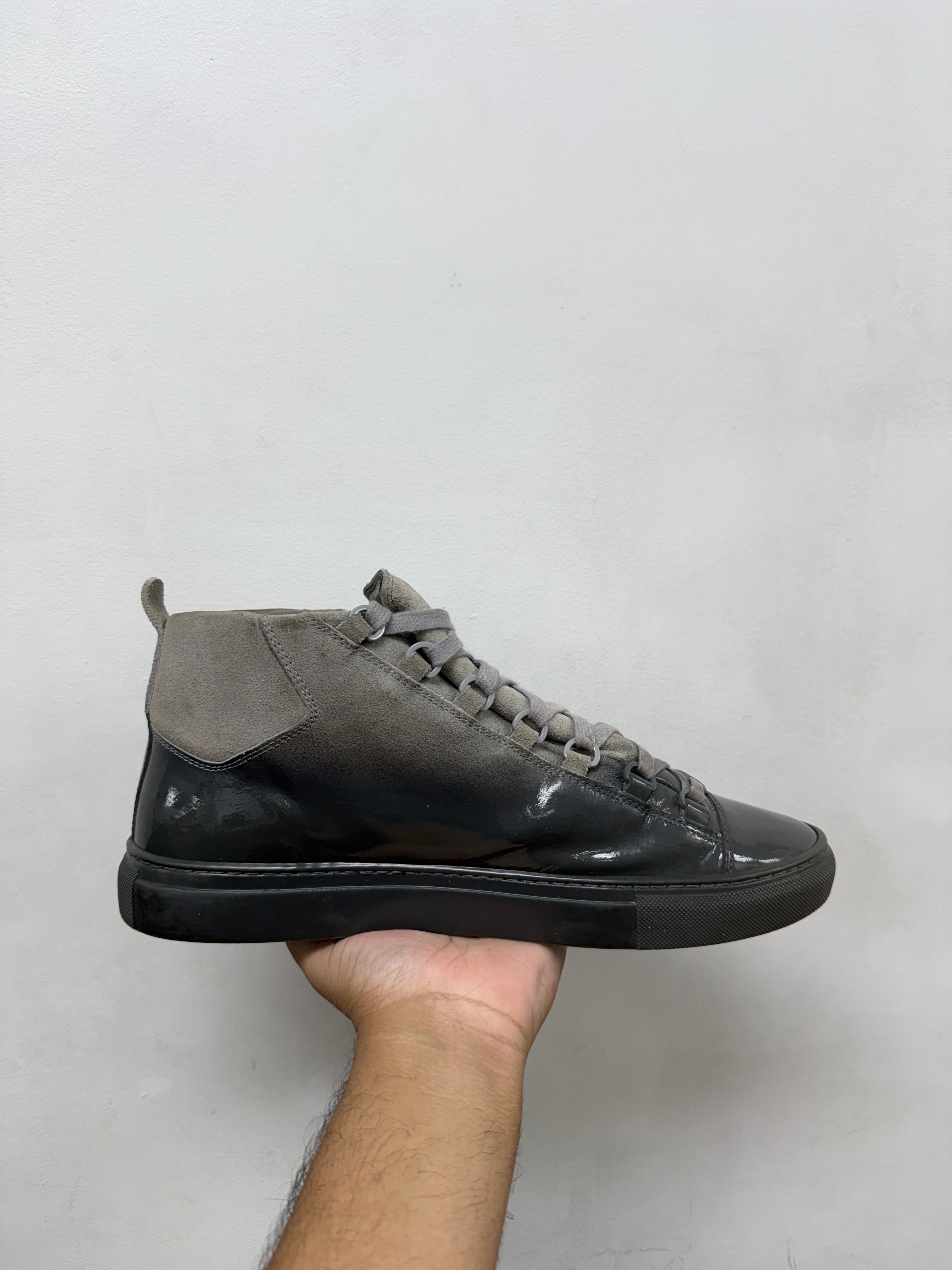 Balenciaga Grey Suede Patent Split Arena Sneakers