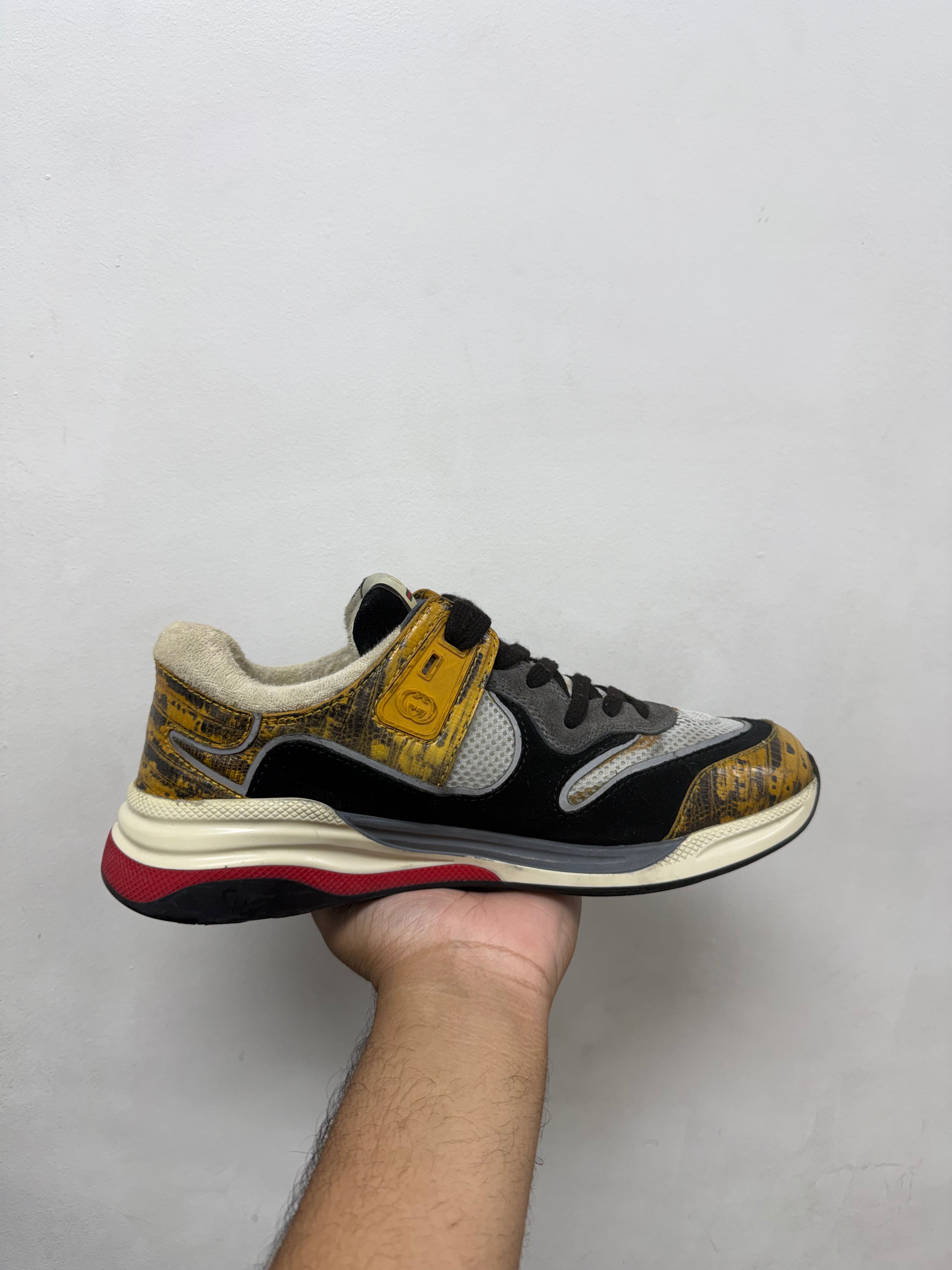 Gucci Black Yellow Snakeskin Sneakers